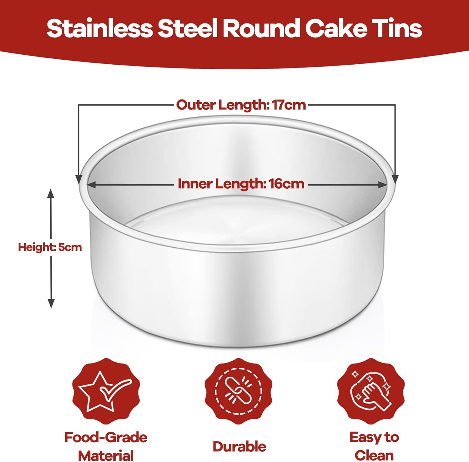 onader cake tin, 6 inch round cake tins, 3pcs stainless steel cake pan tray for baking, bakeware set for birthday christmas wedding layer cakes, heavy duty & healthy, mirror finished & dishwasher safe