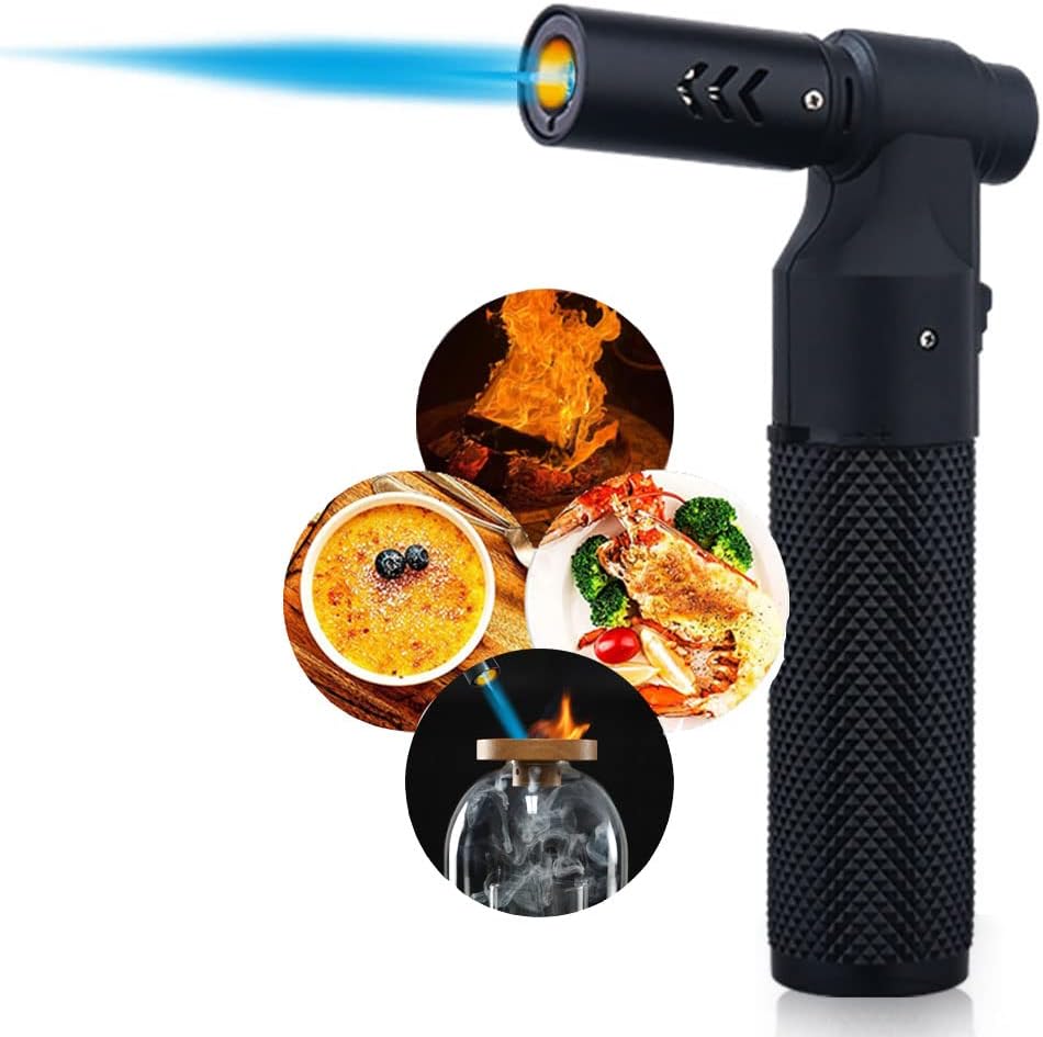 promise culinary torch windproof lighter butane refillable adjustable flame kitchen torch candle lighter camping home use welding (black)
