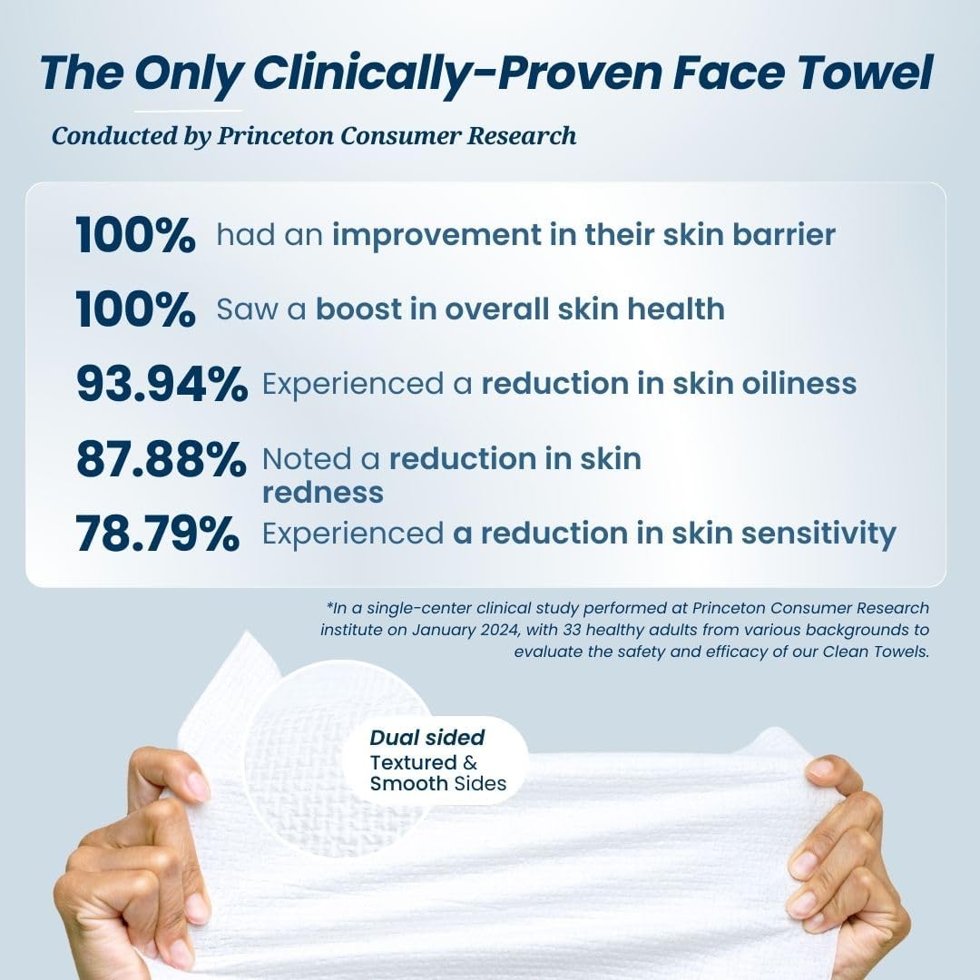 clean skin club csc ct clean towels xl/world's first biodegradable face towel/disposable makeup removal wipes/super soft 50 count single boxwhite