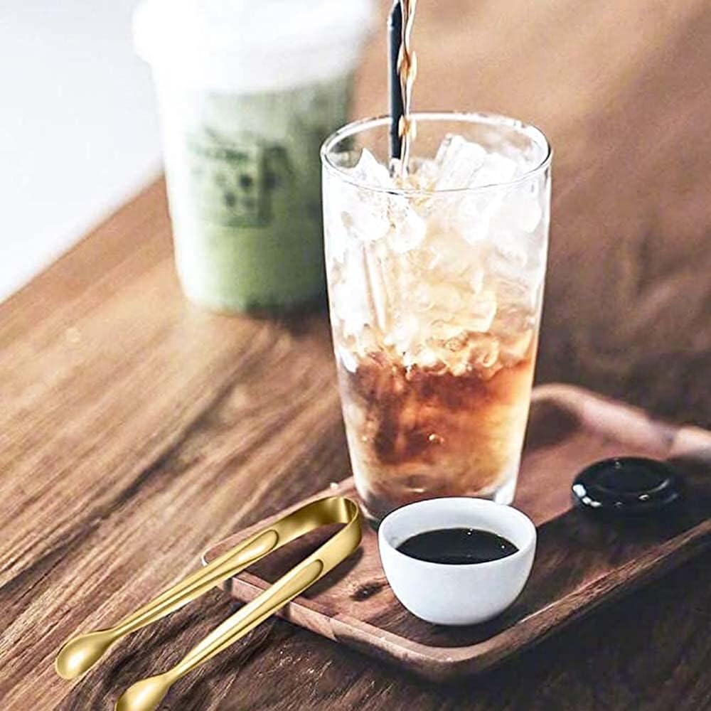 kastwave 10 piece stainless steel food tongs, rock candy tongs, stainless steel mini serving tongs, ice cube tongs, small square tea party coffee bar kitchen tongs (golden)