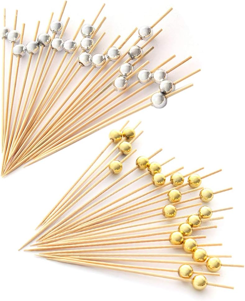 bpa handmade cocktail picks 200pcs count sticks wooden toothpicks party supplies gold pearl&silver pearl