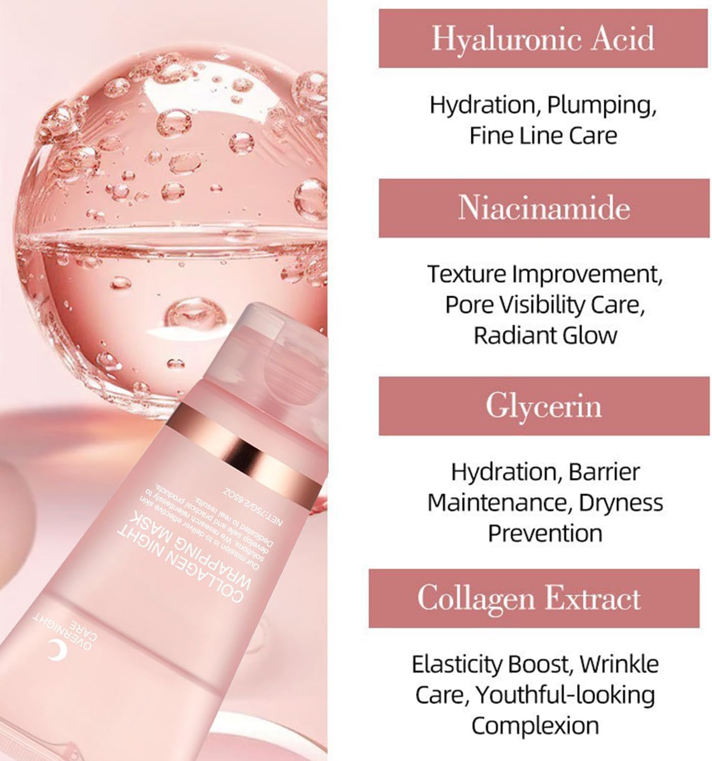 lboylove® collagen night wrapping mask 75ml, overnight collagen wrapping mask, korean peel off facial mask, deep collagen hydration lifting firmness tear off mask, 2.53 fl.oz (1pc)