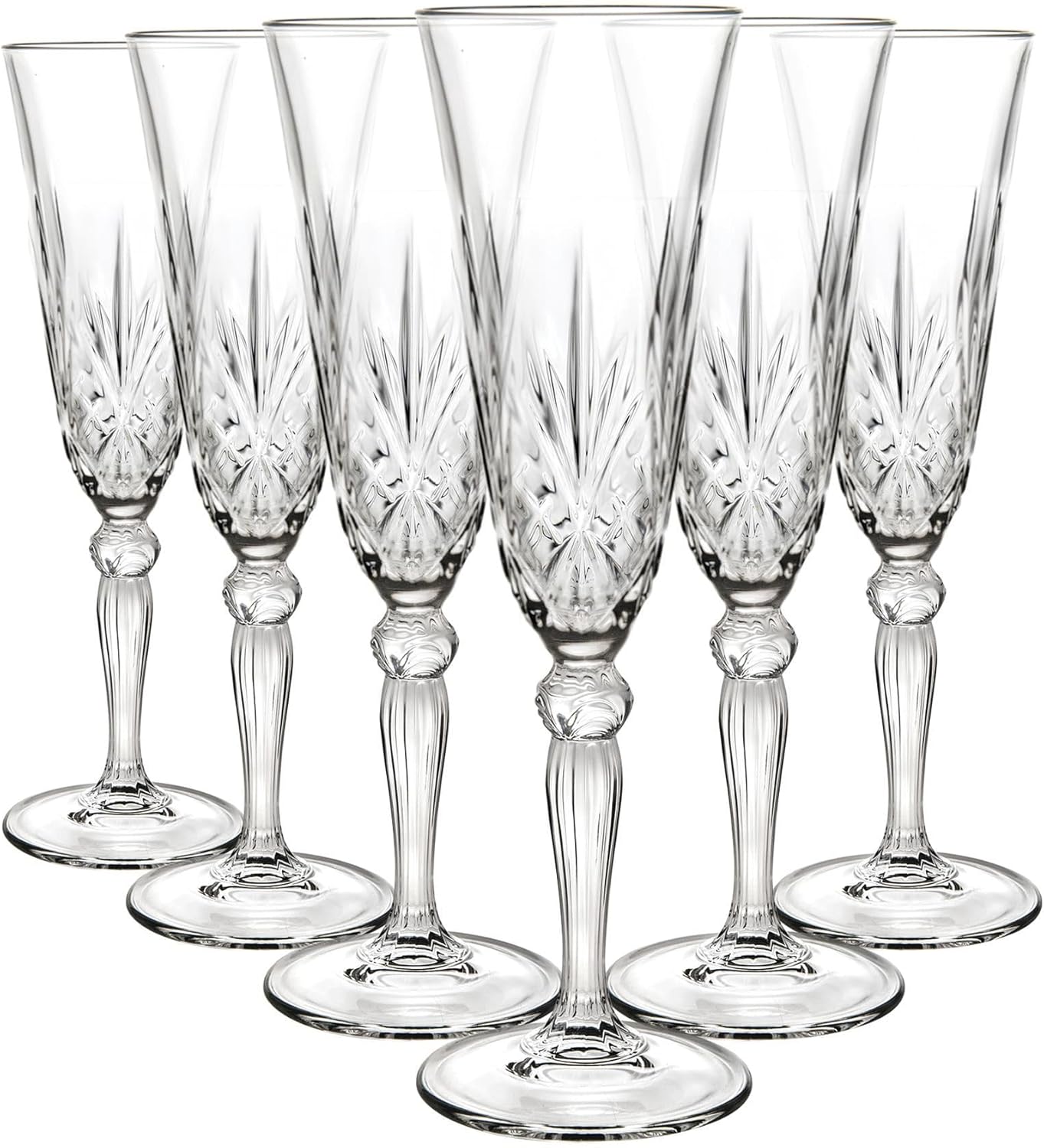 rcr 25600020006 melodia crystal champagne flutes glasses, 160 ml, set of 6 transparent