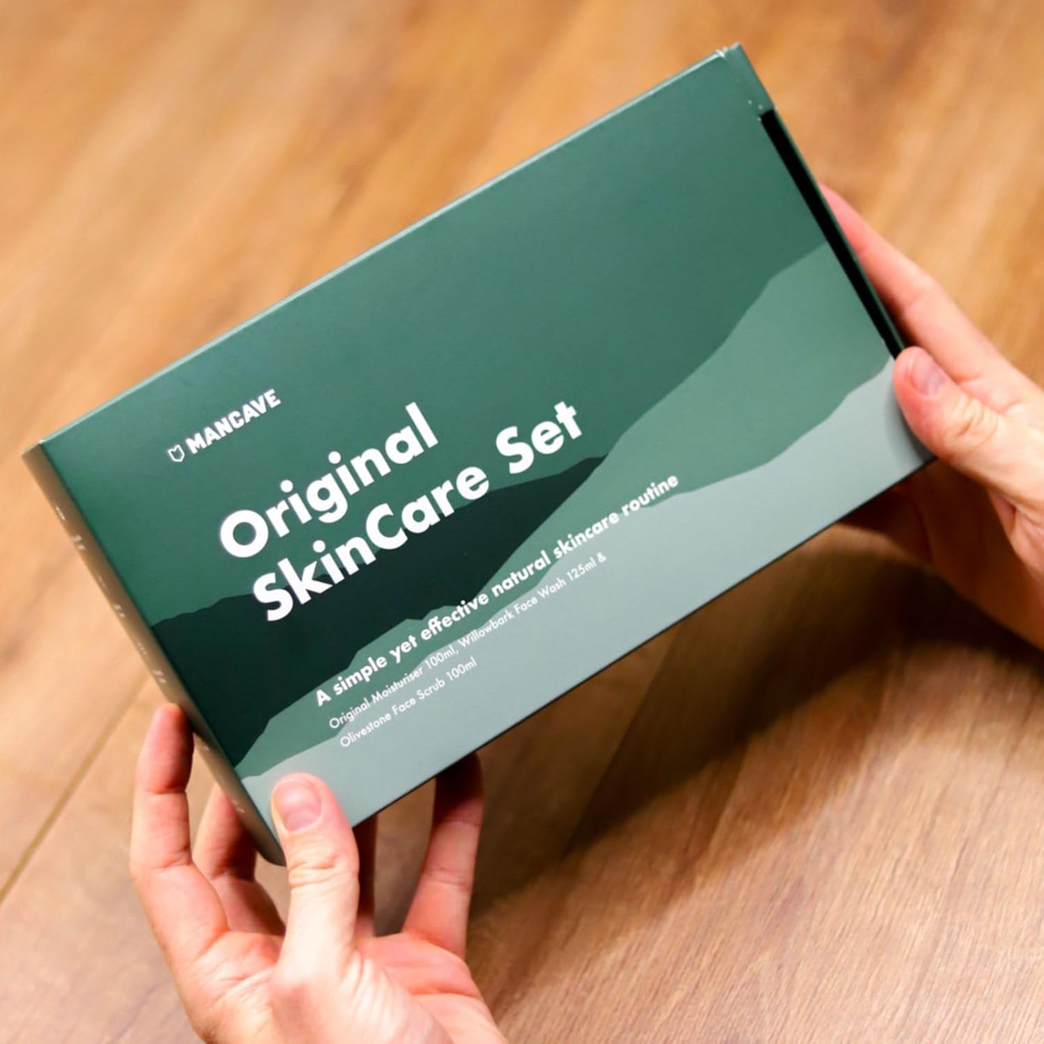 mancave originals skincare gift set with 3 key skin care essentials with face wash, face scrub and moisturiser for men, vegan, natural formulations, tubes made from recycled plastics, made in england