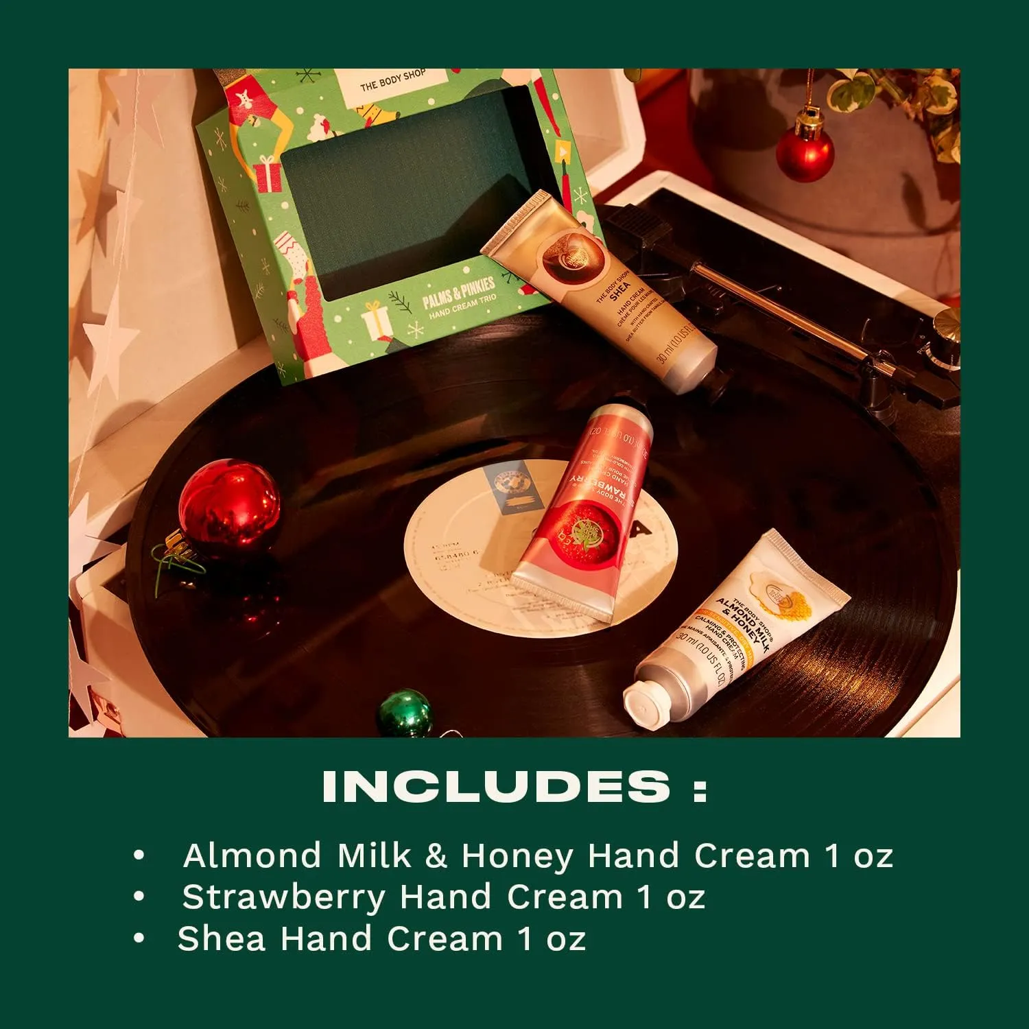 The Body Shop Palms & Pinkies Hand Cream Trio Gift Set, Keeps Hands Soft, Almond Milk & Honey, Strawberry, Shea