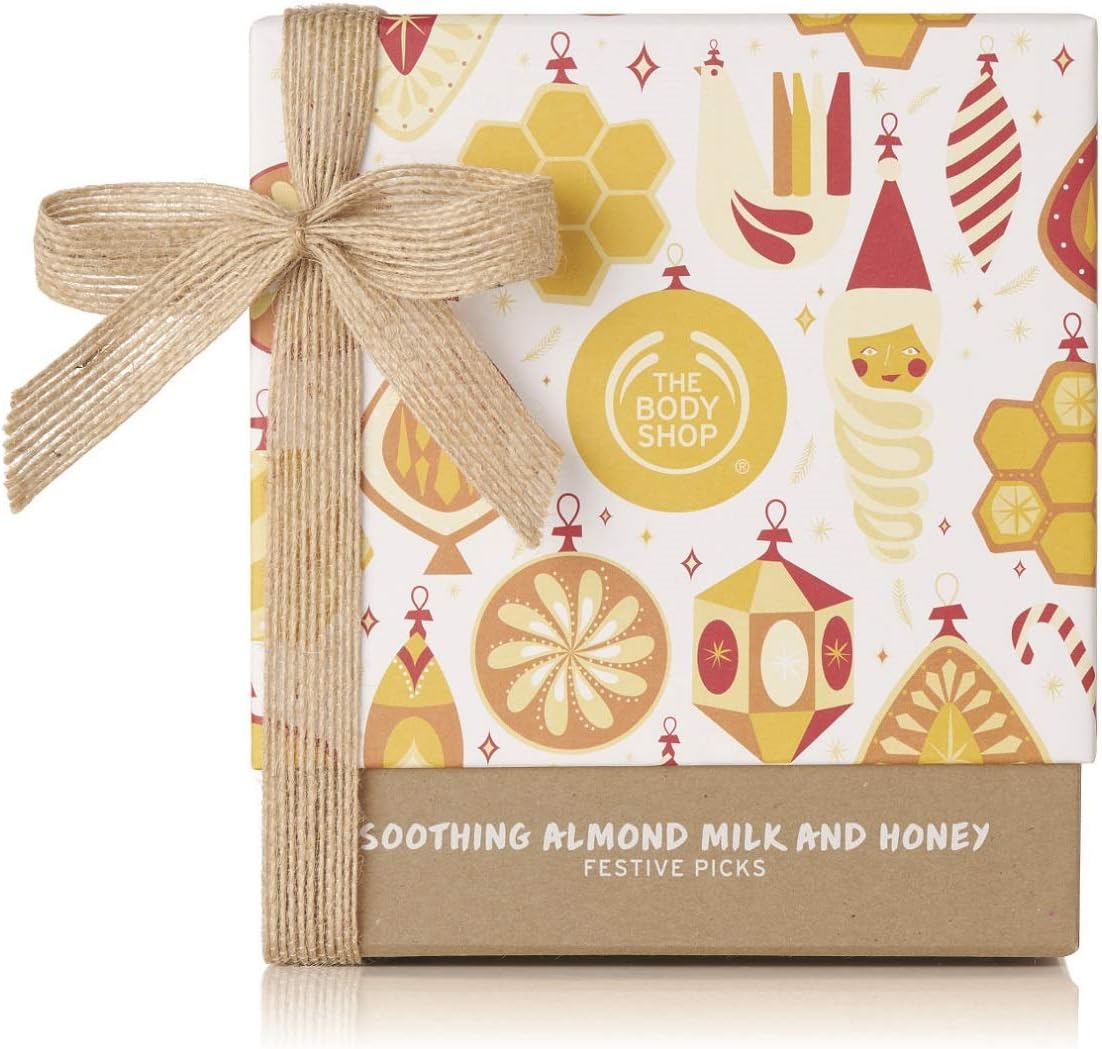 the body shop almond milk & honey gift set, enriched with community trade organic almond milk from spain, great for moisturizing sensitive skin, 5piece
