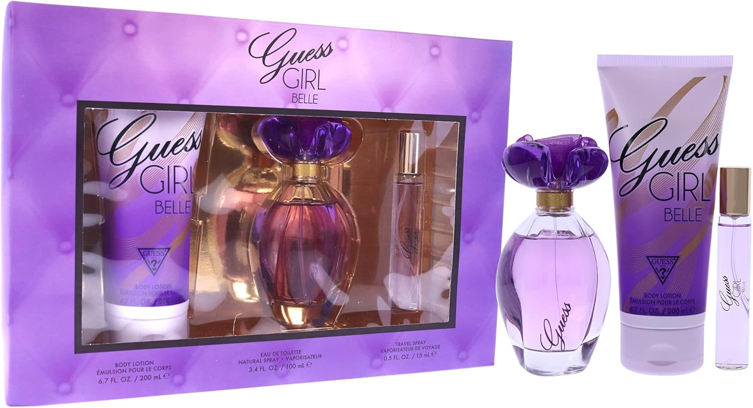guess girl belle eau de toilette 100 ml + body lotion 200 ml+ mini 15 ml, gift set for women
