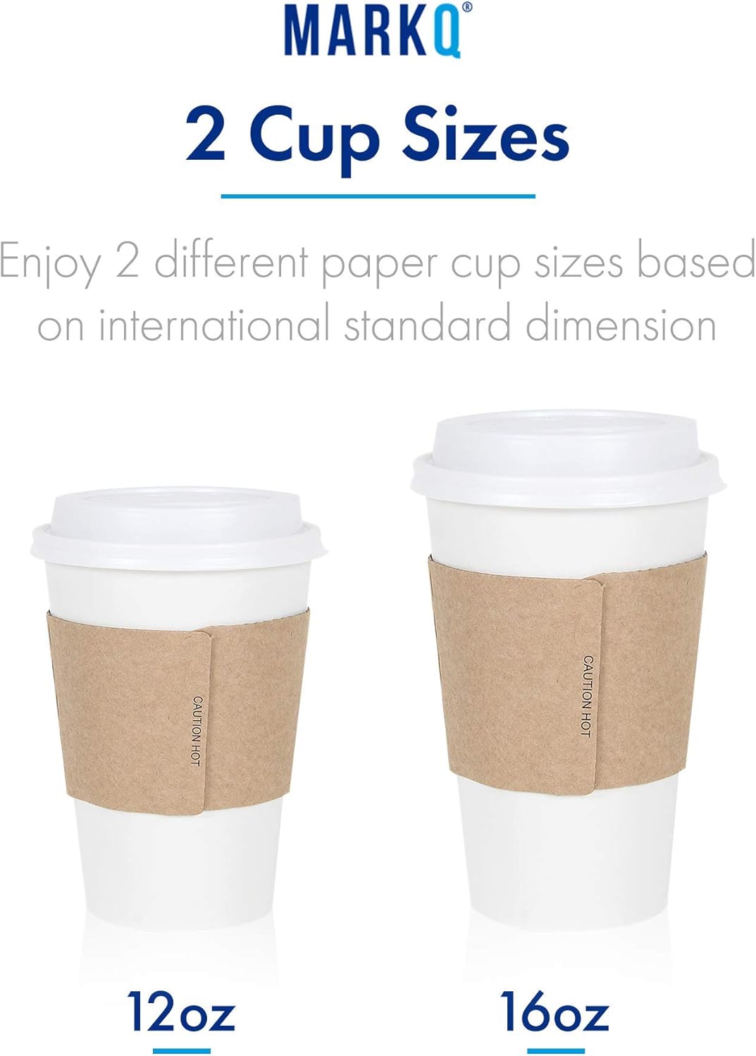 markq [50 sets] 12 oz white disposable coffee cups with lids and sleeves | paper cups for hot & cold drinks | small disposable cups for home, parties and work