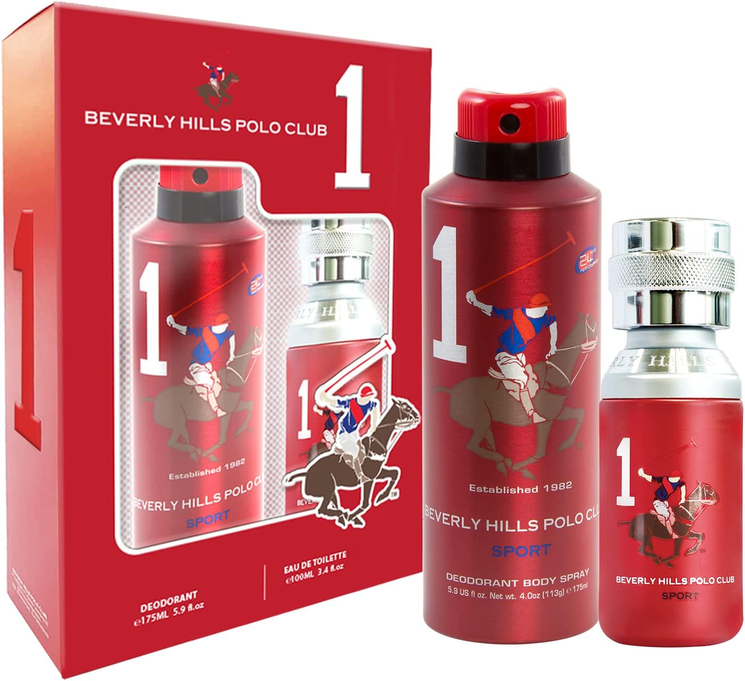 beverly hills polo club sport no.1, gift set for men eau de toilette 100ml + sport deodorant 175ml