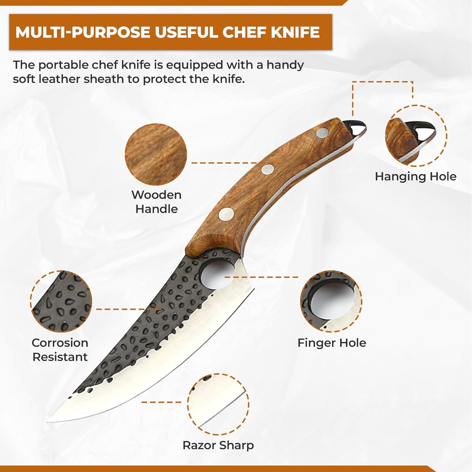 kitchen meat and boning knife with multi function cooking knife leather case packing rosewooden handle stainless steel kitchen chef knife comes with a steel sharpener as a gift