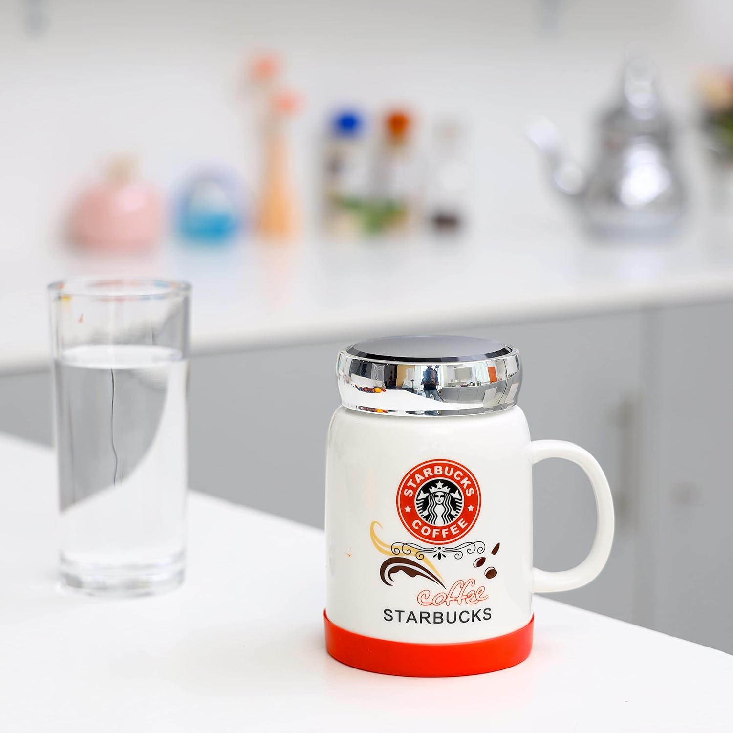 delcasa 14oz traveling mug with lid | large coffee & tea mug | traditional extra large coffee/tea mug, thick wall small portable mug | comfortable handle | ideal for hot & cold drinks