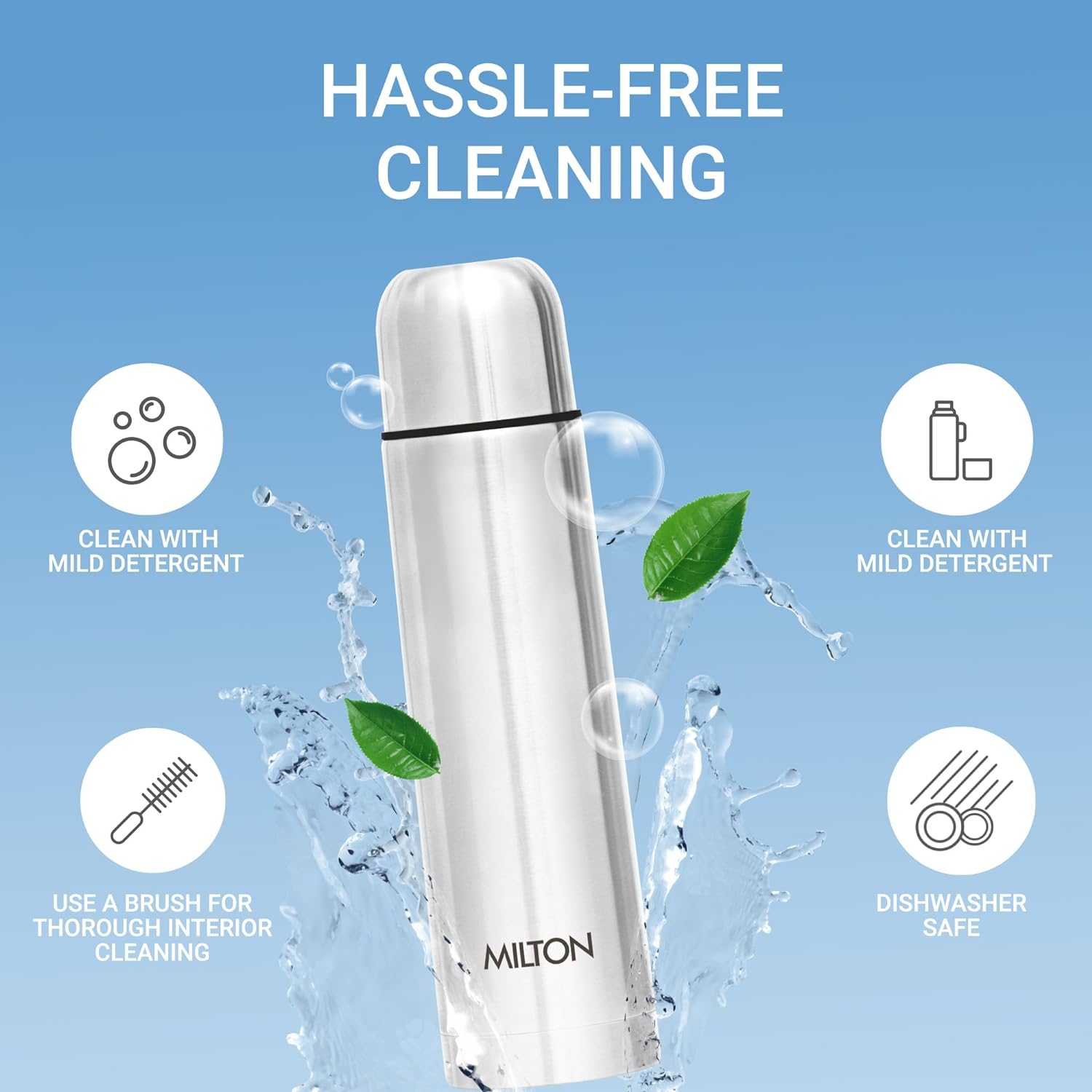 milton thermosteel flip lid 500, double walled vacuum insulated thermos 500 ml | 16 oz | 24 hours hot and cold water bottle with cover, stainless steel, bpa free,leak proof | silver