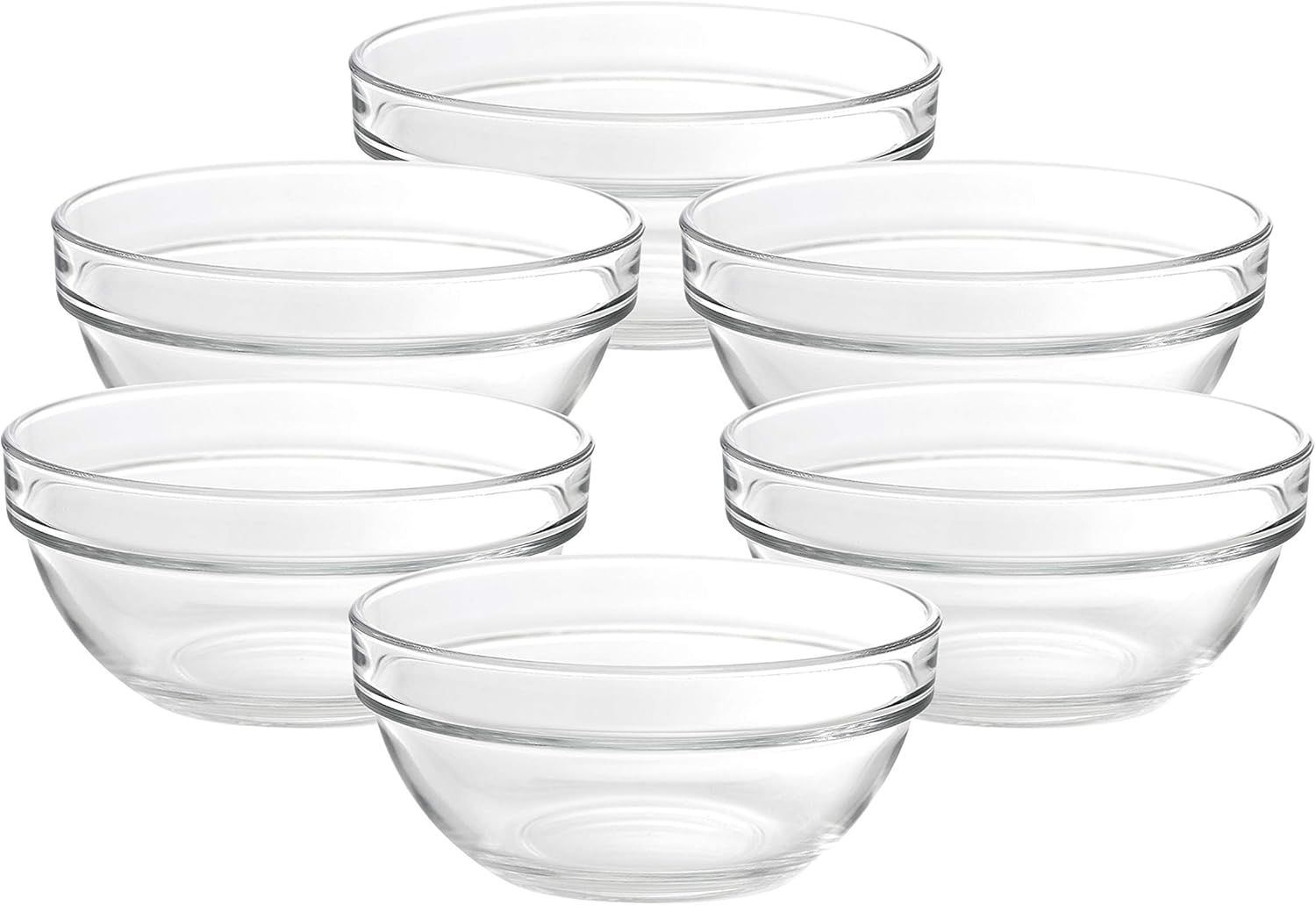 ocean stack bowl, set of 6, clear, 6 inch, p00625, serving bowl, condiment dish, dipping bowl, appetizer bowl, side bowl