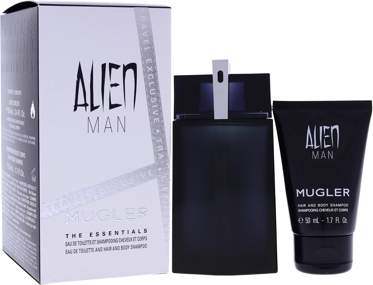 mugler thierry alien man men 2 pc gift set 3.4 oz edt spray, 1.7oz hair and body shampoo