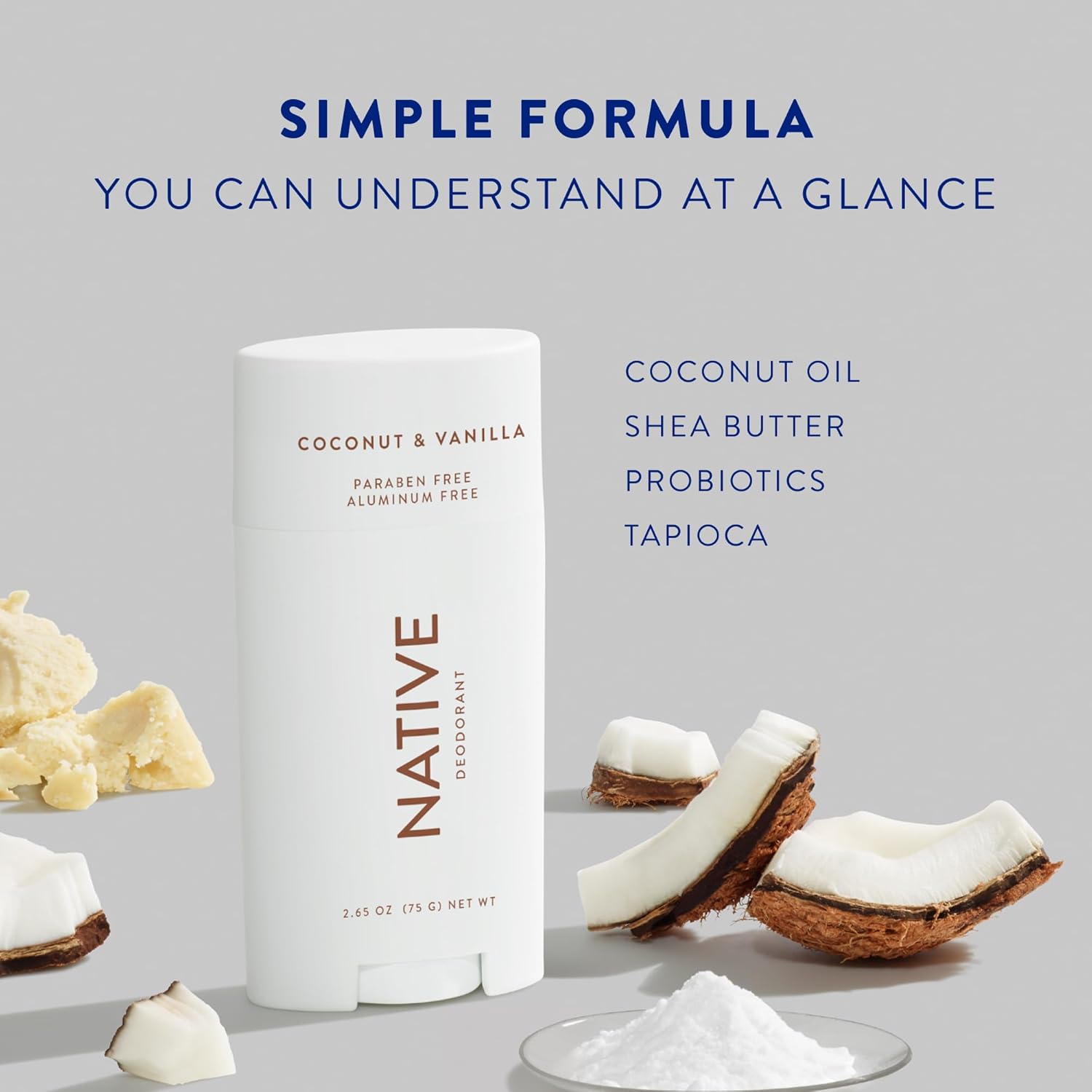 native deodorant contains naturally derived ingredients, 72 hour odor control | deodorant for women and men, aluminum free with baking soda, coconut oil and shea butter | coconut & vanilla