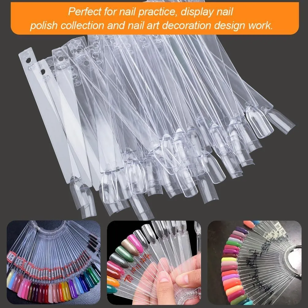Odluzy 100 Pcs Fan Shaped Nail Swatch Sticks, Clear Nail Polish Swatch Sticks Acrylic Nail Practice, Nail Tips Art Gifts for Women, Nails Sample Stick Clear Acrylic Sticks, Nail Art Supplies