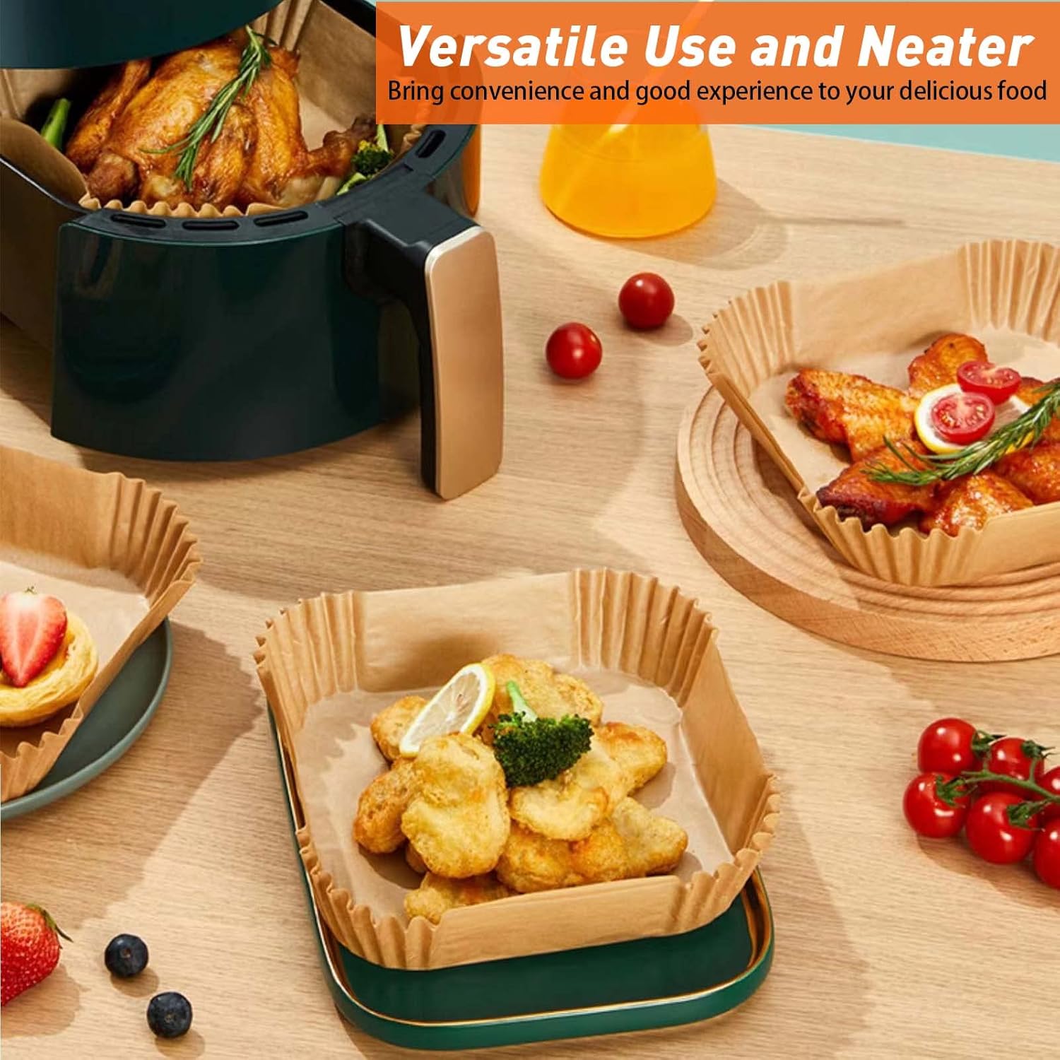 fuwnvuwn 120pcs air fryer disposable paper liner, air fryer liners square, baking paper for air fryer water proof,parchment paper for baking roasting microwave,7.9 inch/20cm,square