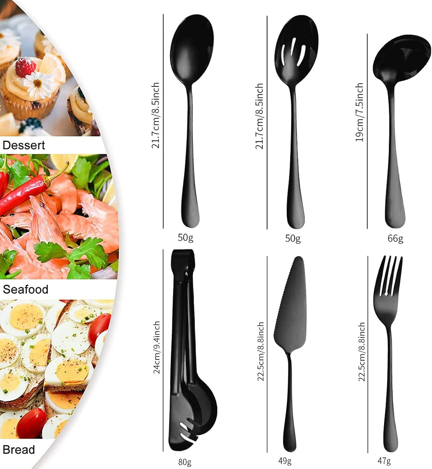 u hoome stainless steel serving utensils,10pcs large serving spoon set,slotted serving spoons,serving spoons,serving forks,serving tongs,buffet catering serving spoons fork tongs (black, 10)