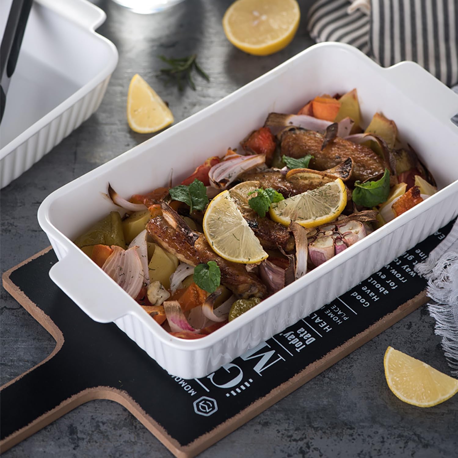 spnor casserole dish, 39 * 22 cm ceramic baking dish, large lasagna pan deep, casserole dishes for oven, 135 oz deep baking pan with handles, oven safe and durable bakeware for lasagna, roasts, white