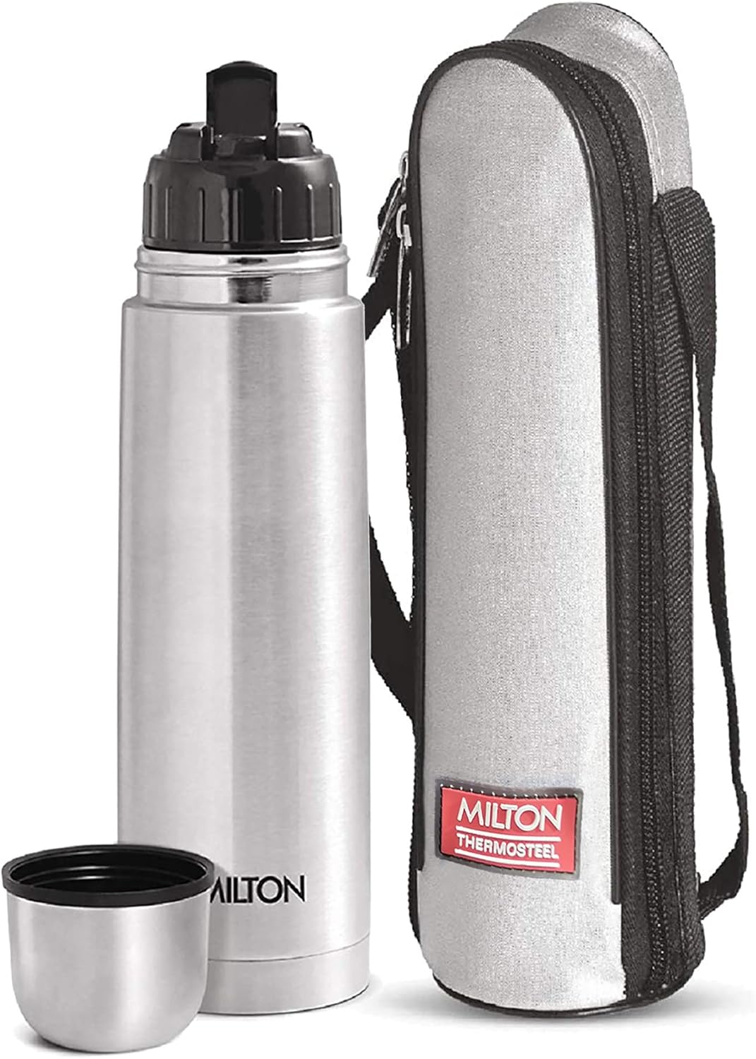 milton thermosteel flip lid 500, double walled vacuum insulated thermos 500 ml | 16 oz | 24 hours hot and cold water bottle with cover, stainless steel, bpa free,leak proof | silver