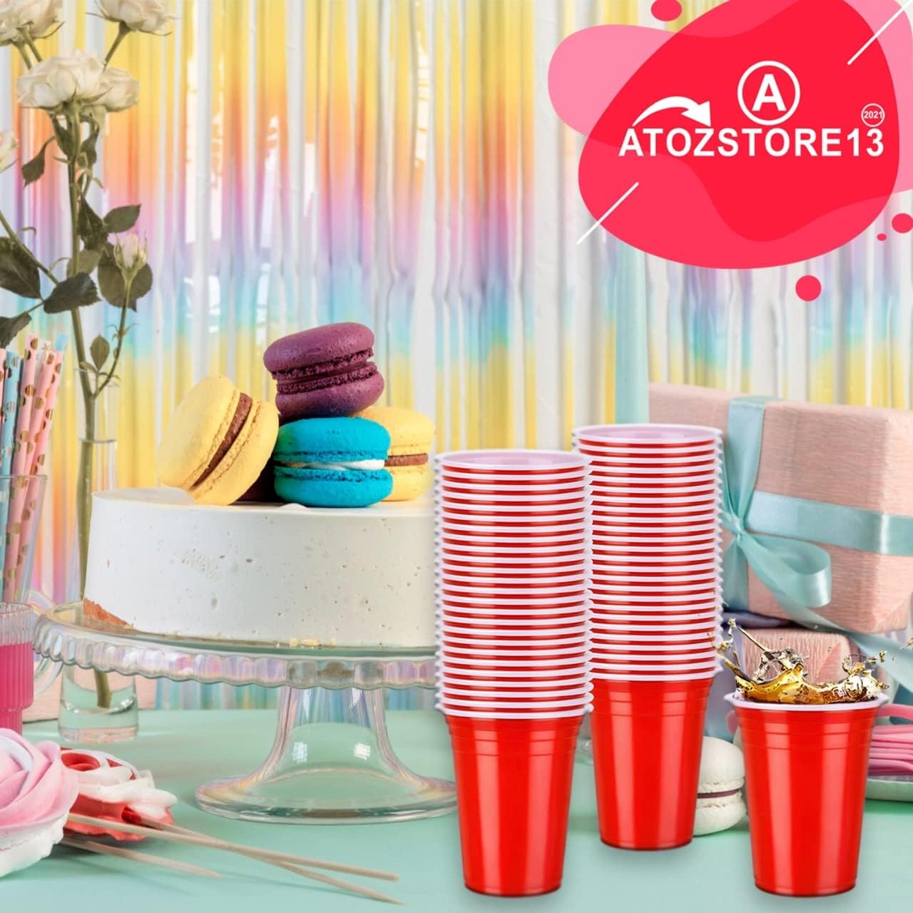 atozs 16 ounce plastic party cups red (50 pack) disposable plastic cups, red 16 ounce disposable plastic party cups, red heavy duty cups, ideal for weddings, party’s, birthdays, dinners, lunch’s.
