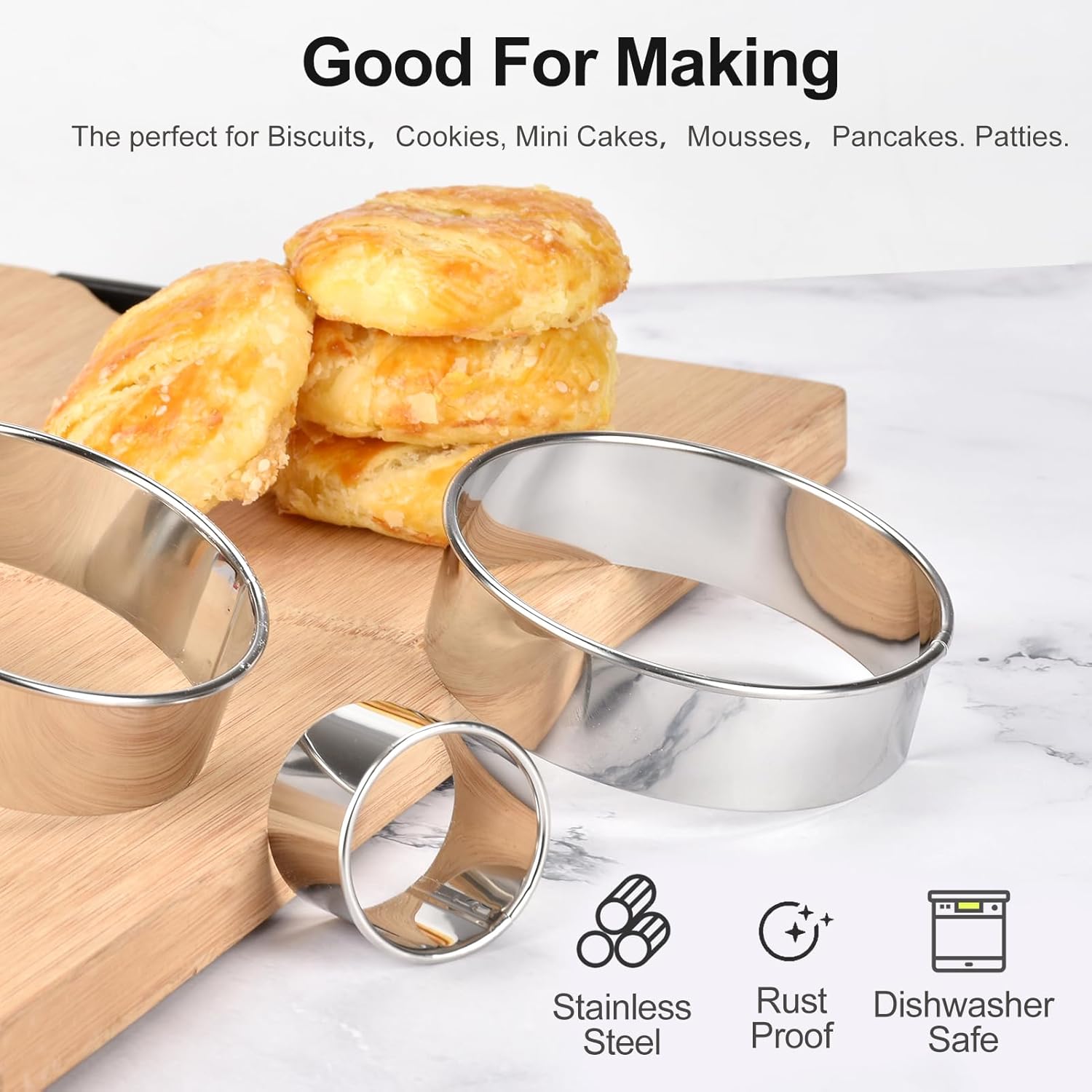 dacono round cookie biscuit cutter set, 12 graduated circle pastry cutters, heavy duty commercial grade 18/8 304 stainless steel cookie and dough cutters, mk05 13