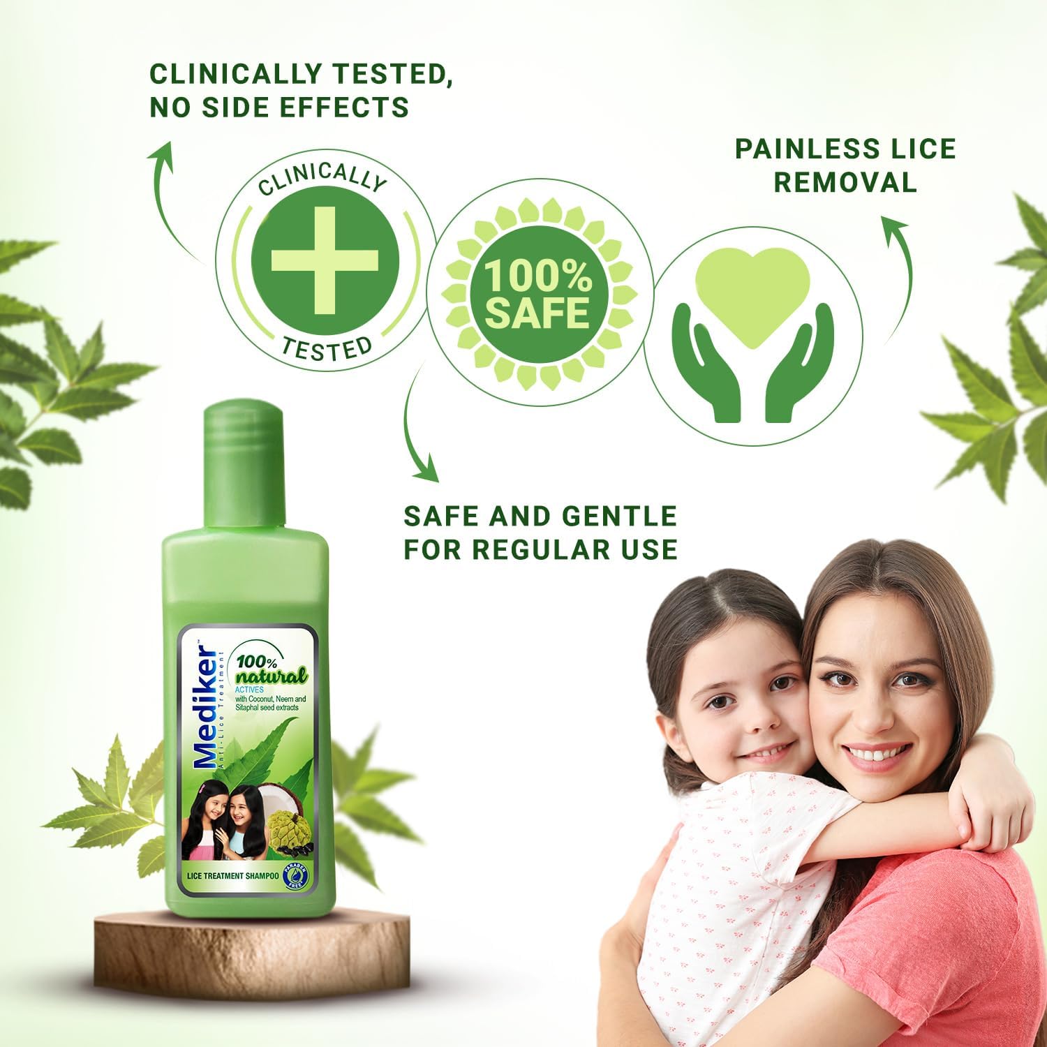 mediker anti lice treatment shampoo with neem & coconut for lice & eggs | relieves itching from lice bite & prevents re infestation | painless lice removal | safe for children | 50 ml