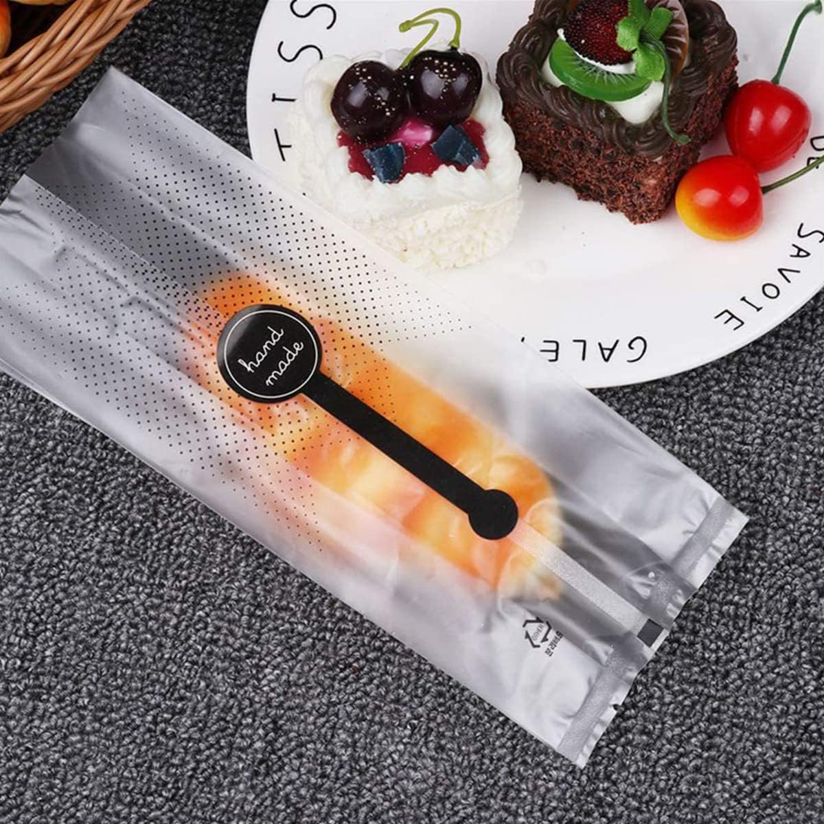 ecvv 100pcs bread packaging bags translucent plastic bags cellophane pastry treat bags valentine gift bags for candies cookies chocolate with stickers