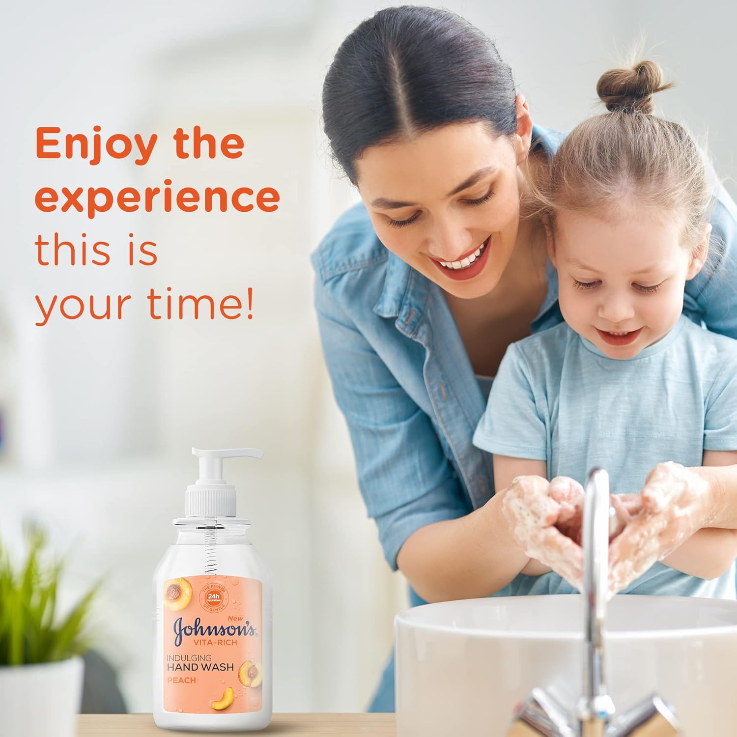 johnson's vita rich, indulging hand wash, peach, 300ml