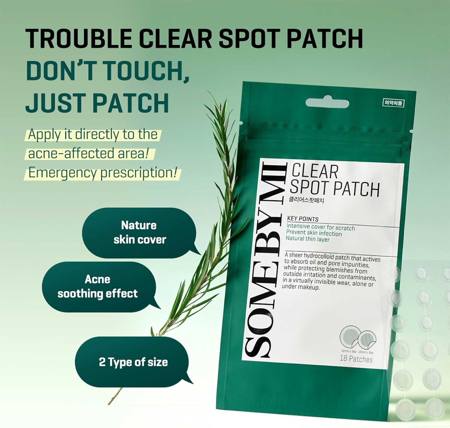 some by mi 30 days miracle clear spot patch | 18 counts, 2 size(10mm 9counts, 12mm 9counts) | invisible hydrocolloid skin trouble & pimple patch with no irritation | pack of 1