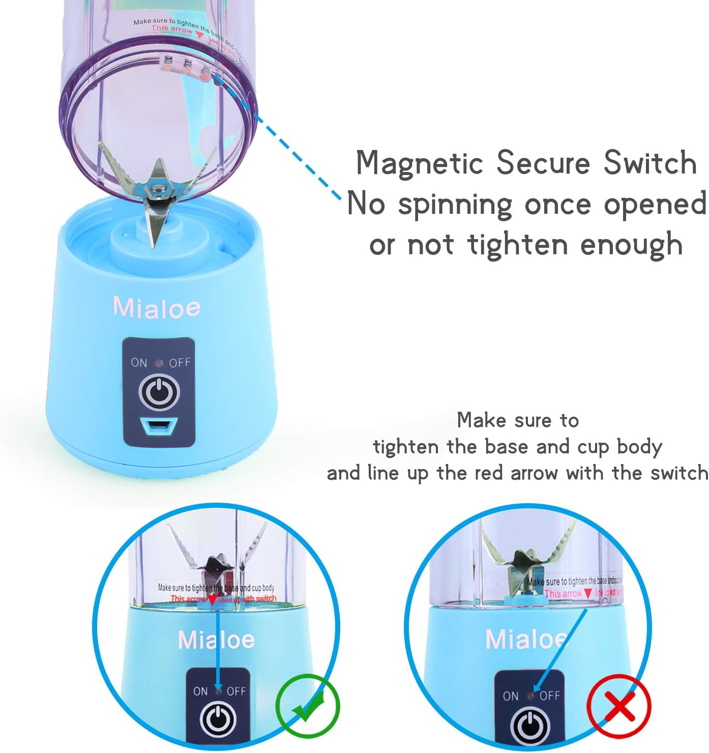 portable 6 blades in 3d juicer cup,updated version rechargeable juice blender magnetic secure switch electric fruit mixer for superb mixing 380ml (blue), large