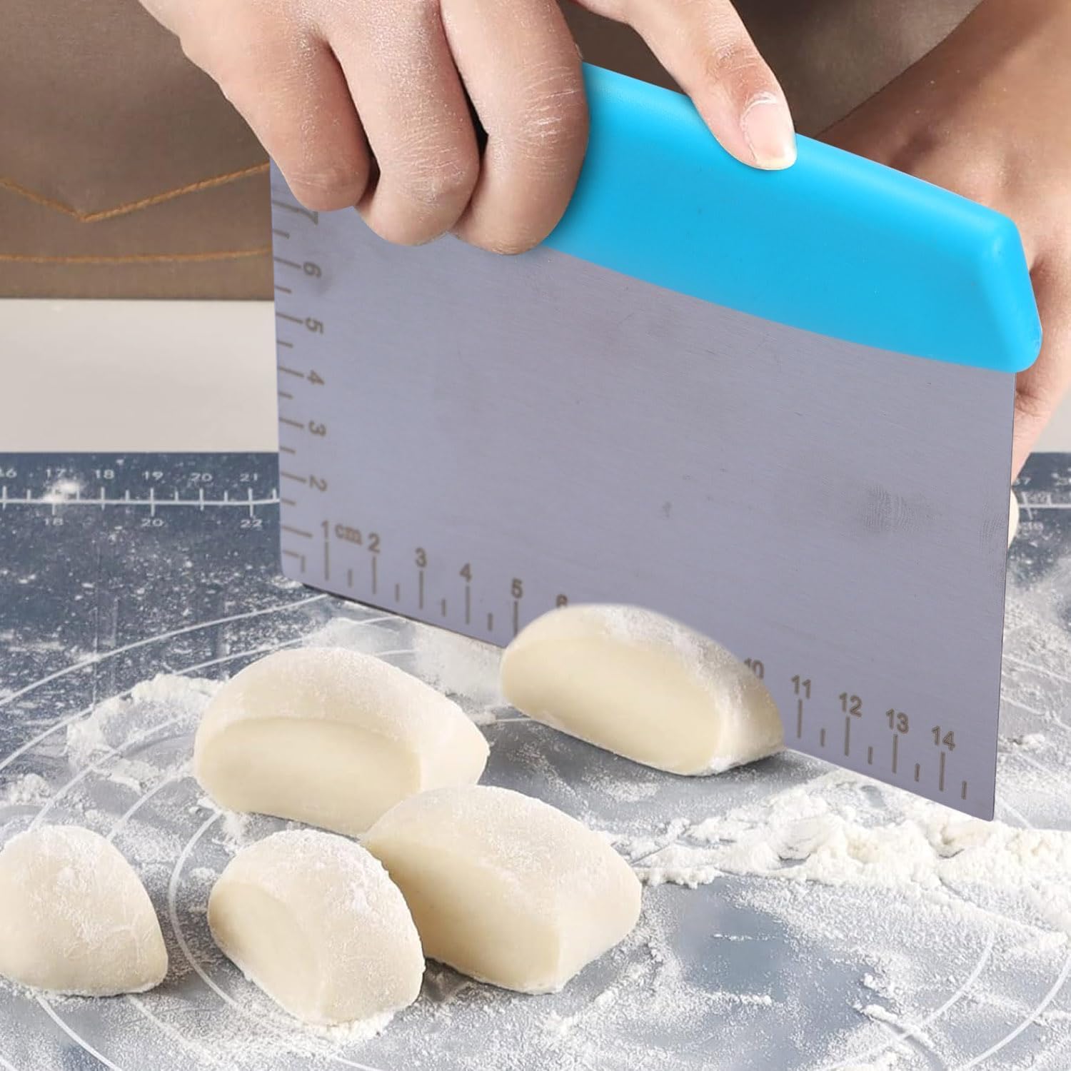 shinzy stainless steel bench scraper dough cutter bread pizza pastry cookie cake smoother with measuring scale cutting knife chopper silver 6 inch whd1170 srk