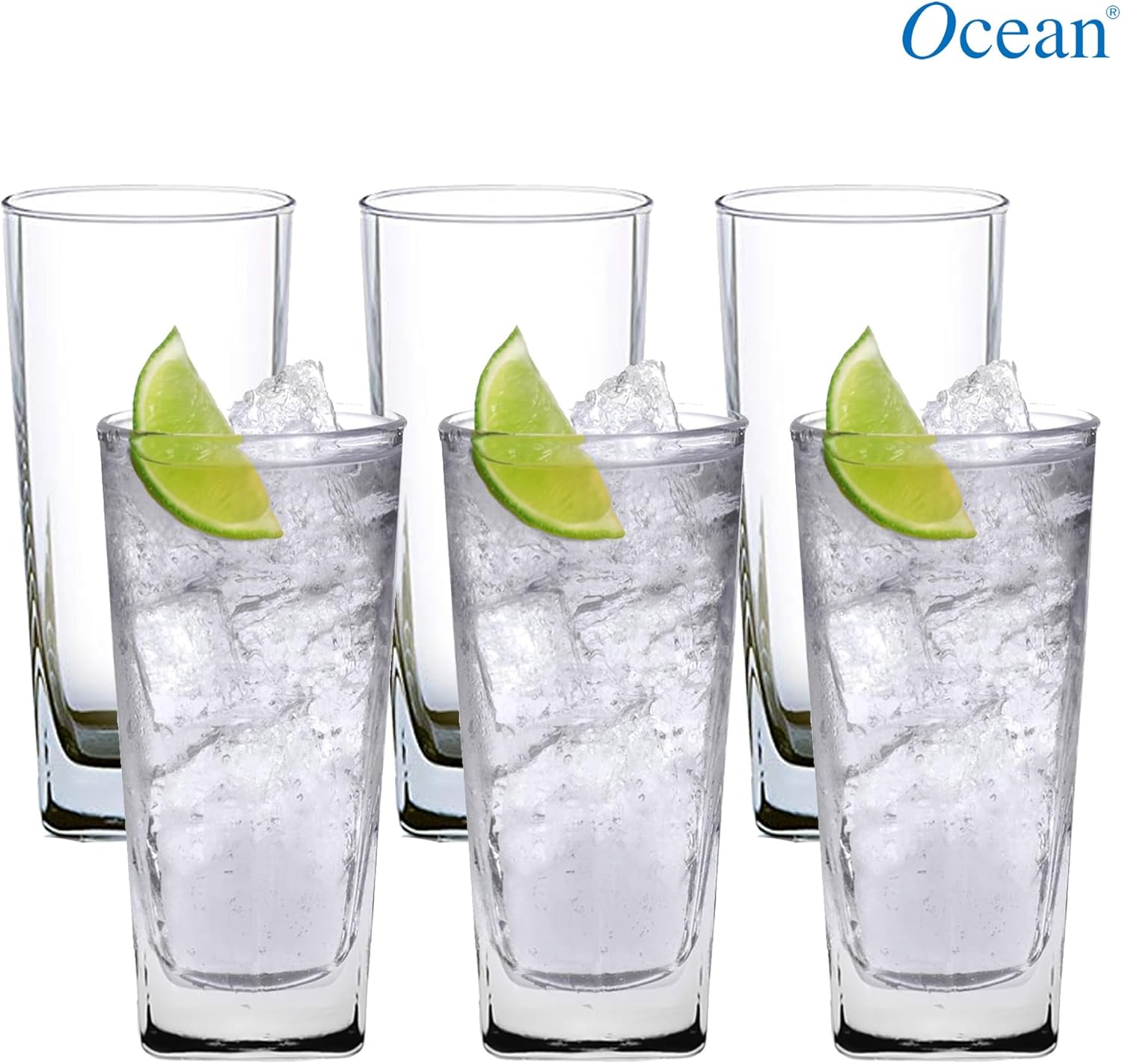 ocean plaza hi ball glass, set of 6, clear, 320 ml, b11011, mocktail glass, highball glass, tall glass, beverage glass, long drink glass, water glass, juice glass
