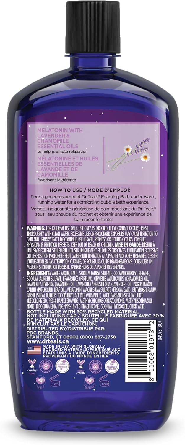 dr teal's foaming bath sleep with melatonin 1000ml. packaging may vary
