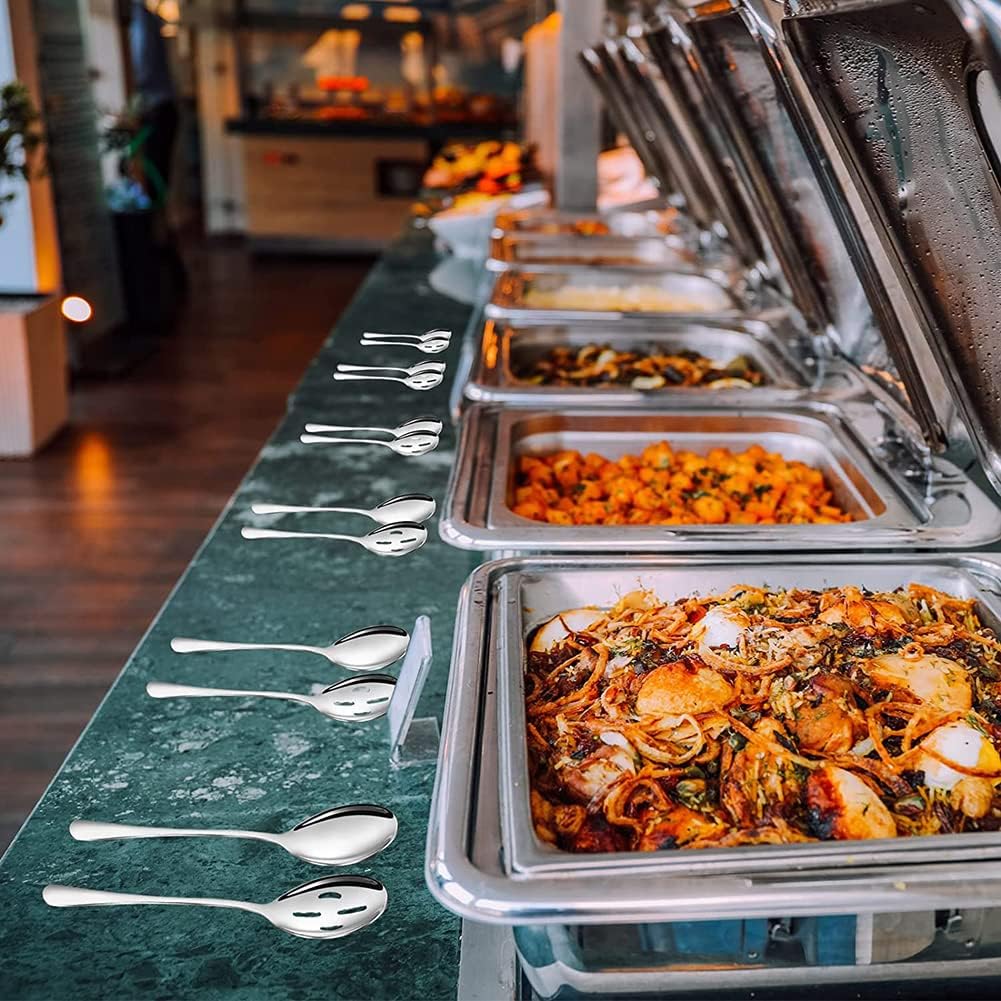 funito 8 piece serving spoons set includes 4 serving spoons and 4 slotted spoons, stainless steel buffet serving utensils mirror polished, dishwasher safe