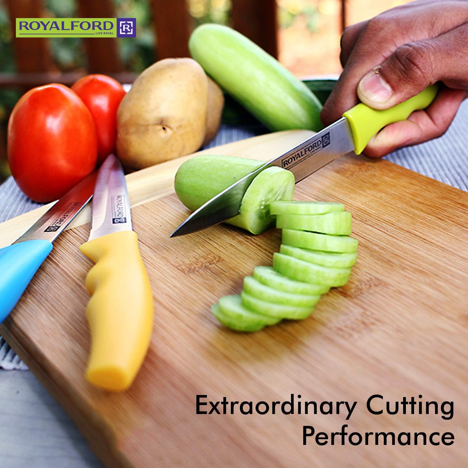 royalford stainless steel blade utility knife (3pcs) stainless steel razor sharp blades ultra sharp cooking knives, perfect for carving & chopping best kitchen gift for cooking lovers & chefs