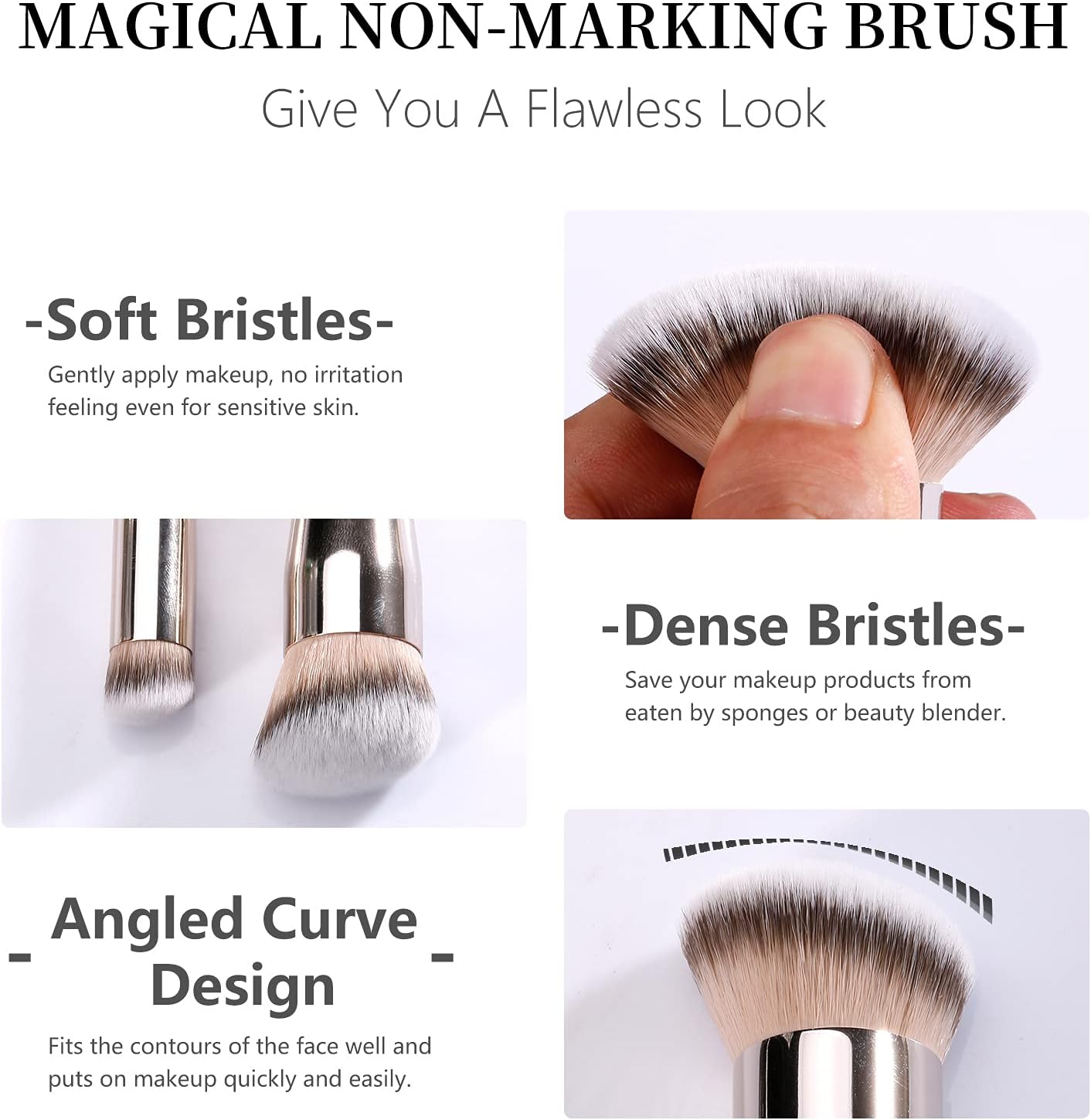 kugge under eye concealer brush & foundation brush for liquid makeup, 2pcs dense synthetic angled kabuki blending makeup brush, for liquid, cream and setting powder