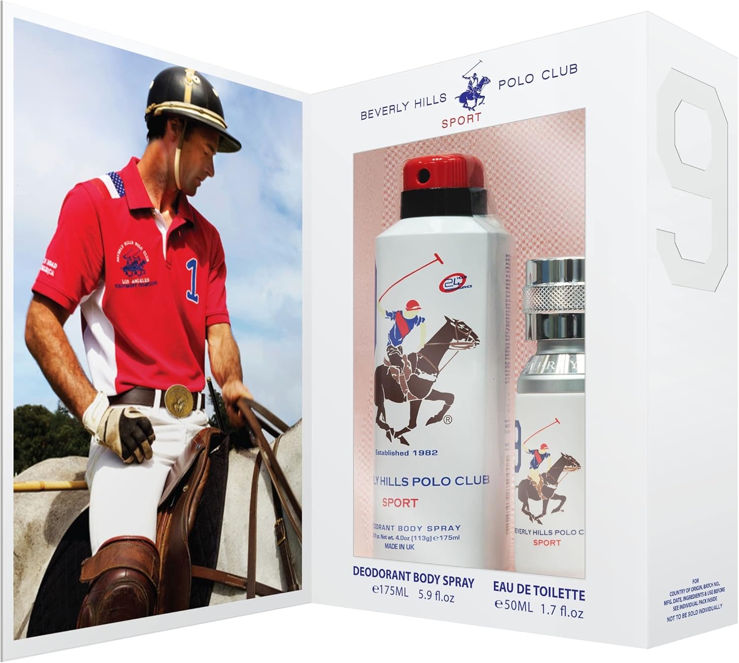 beverly hills polo club sport no.9, gift set for men eau de toilette 50ml + sport deodorant 175ml