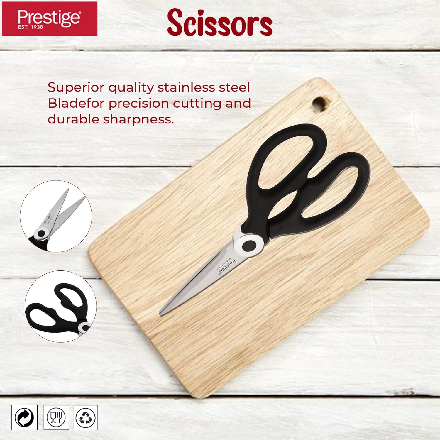 prestige kitchen scissors, silver & black pr54643