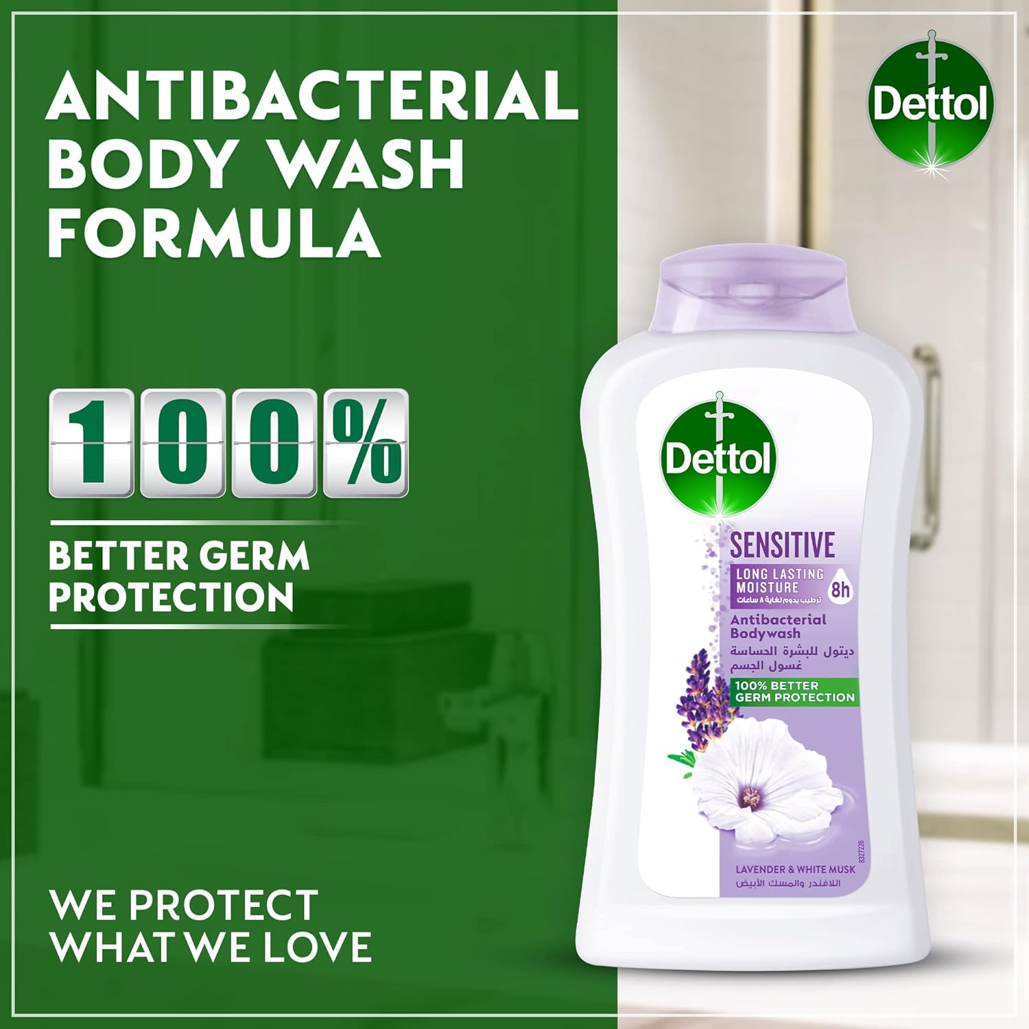 dettol sensitive shower gel & body wash, lavender & white musk fragrance for effective germ protection & personal hygiene, 250ml and 500ml (pack of 2)