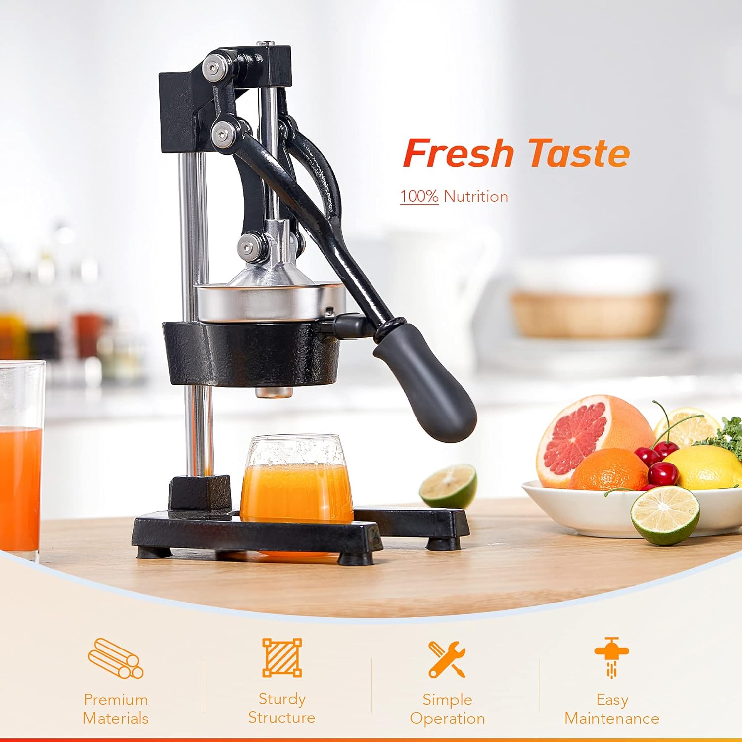 commercial grade citrus juicer hand press manual fruit juice squeezer orange lemon pomegranate black, assorted, co z 0003