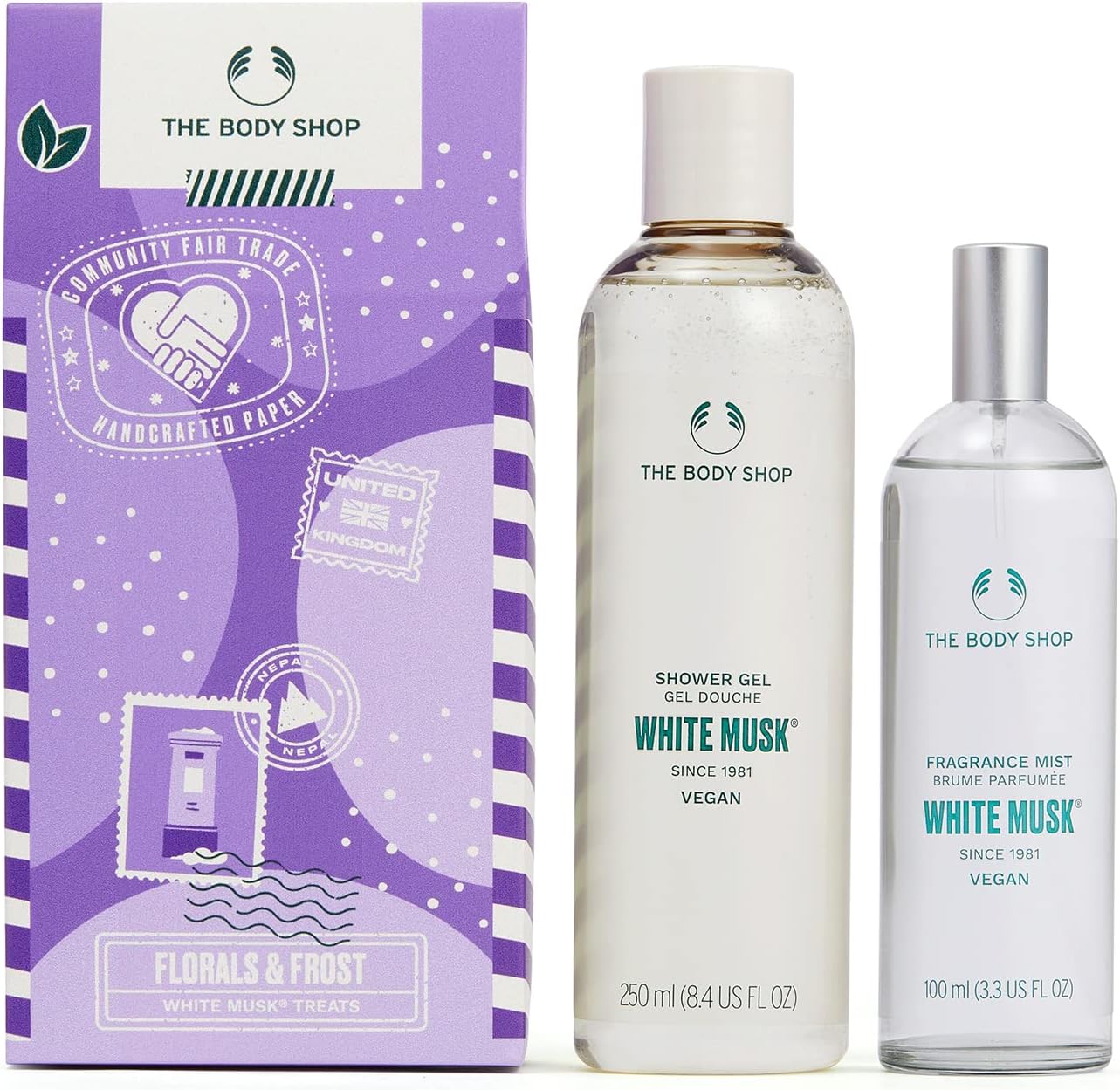 the body shop florals & frost white musk duo gift set – refreshing floral fragrance – vegan – 2 items