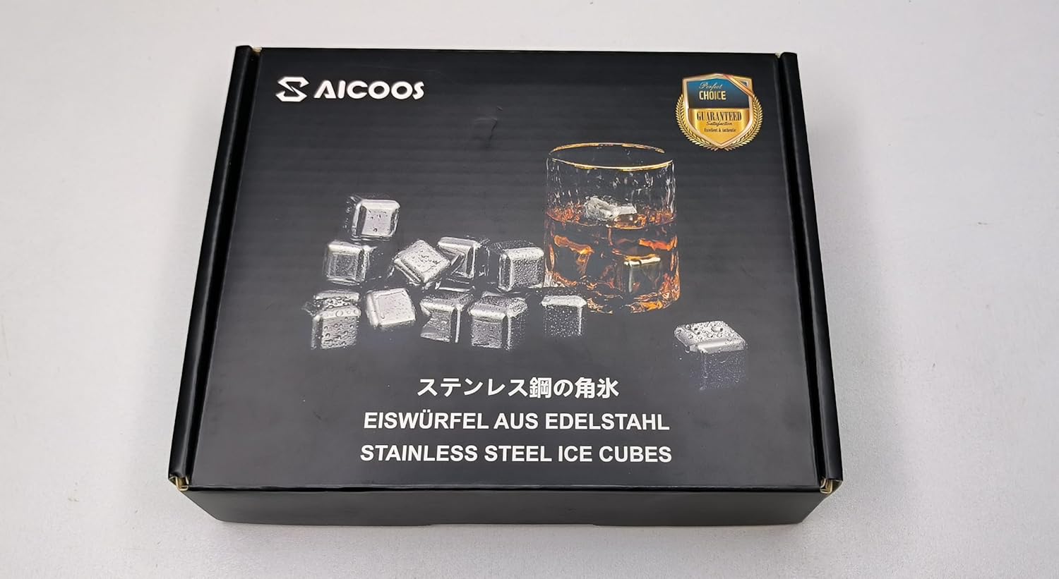 saicoos 16 pack reusable stainless steel ice cubes for drinks metal whiskey stones, high cooling technology, for whiskey, vodka, liqueurs, wine, beverage juice or soda, pack of 16