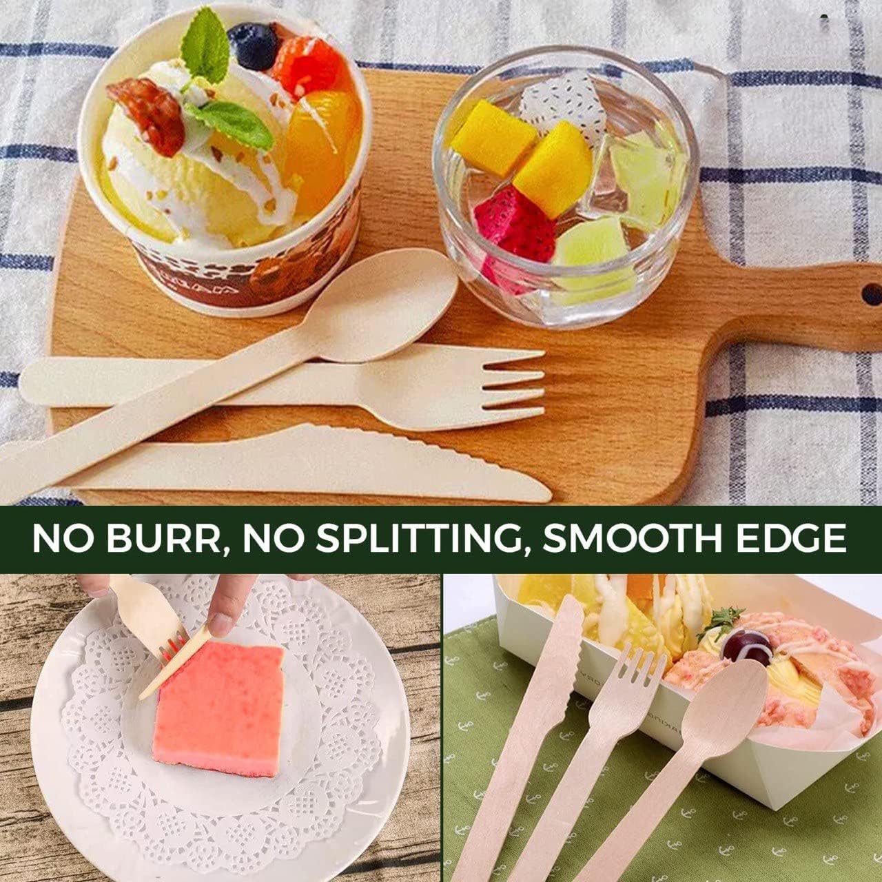 markq [20 pack] disposable wooden cutlery set with napkin, eco friendly, biodegradable | wooden utensils for camping, traveling, and party supplies | knife, fork, spoon, and napkin set