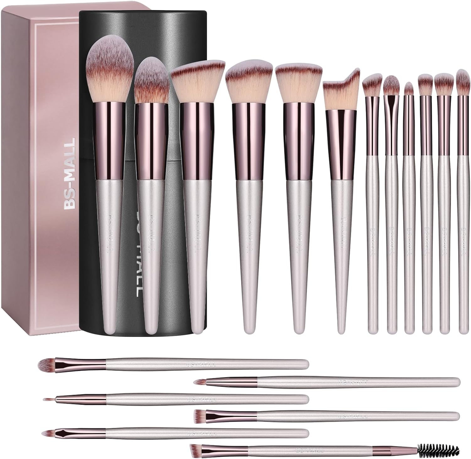 bs mall makeup brush set 18 pcs premium synthetic foundation powder concealers eye shadows blush makeup brushes with black case