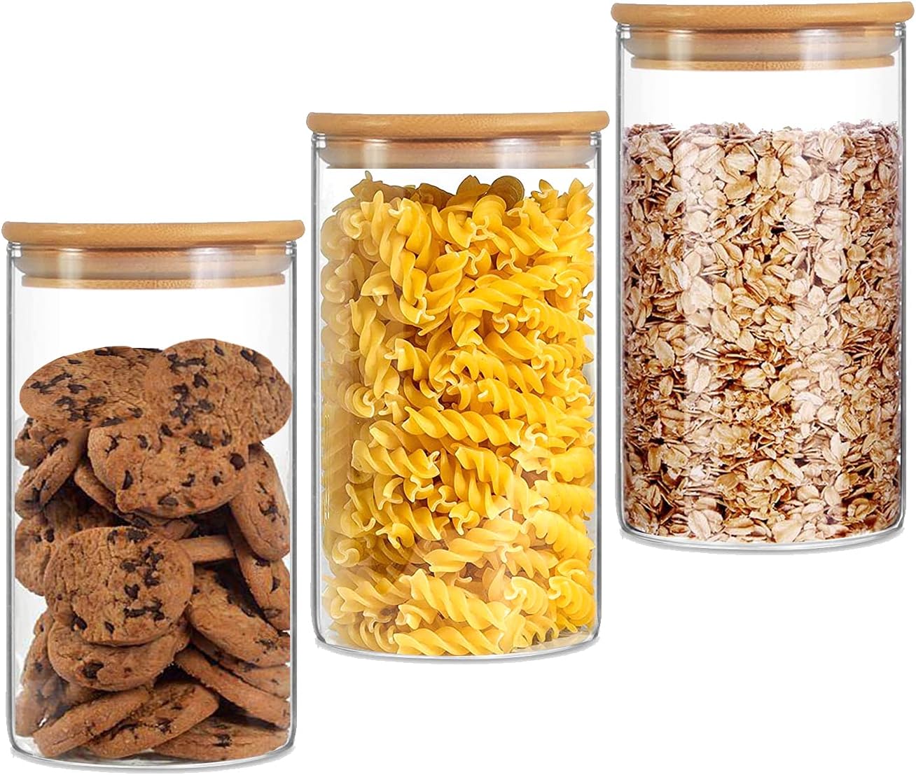 ellenge glass food storage jars containers, high borosilicate glass cookies jars with airtight bamboo lid set of 3, kitchen canisters for coffee, flour, sugar, candy, cookie 750ml/25.36fl.oz