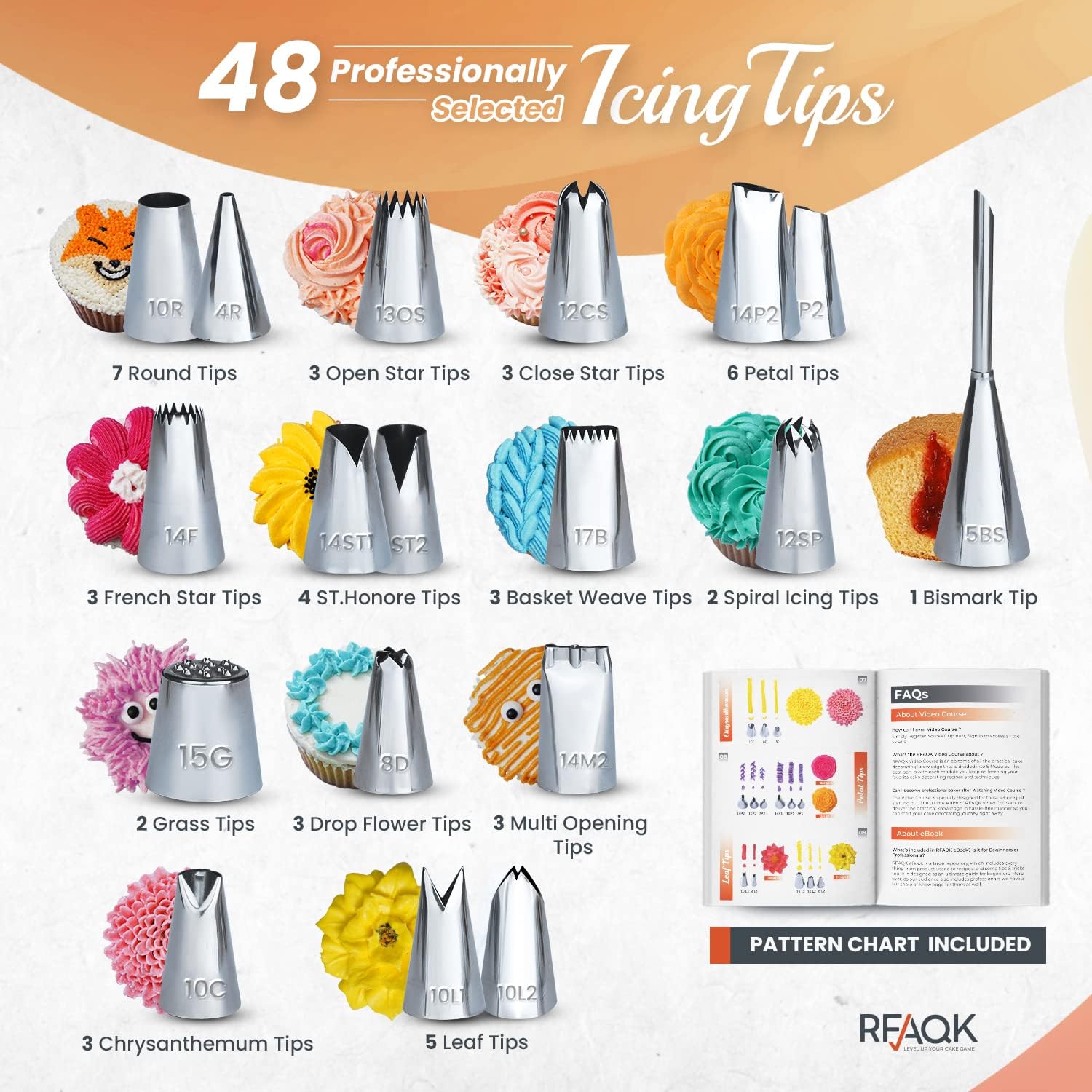 rfaqk baking and cake decorating supplies kit | all in1 cake decoration tools kit for baking, decorating, serving –3 springform pans, 48 numbered icing tips, cake turntable 360pcs