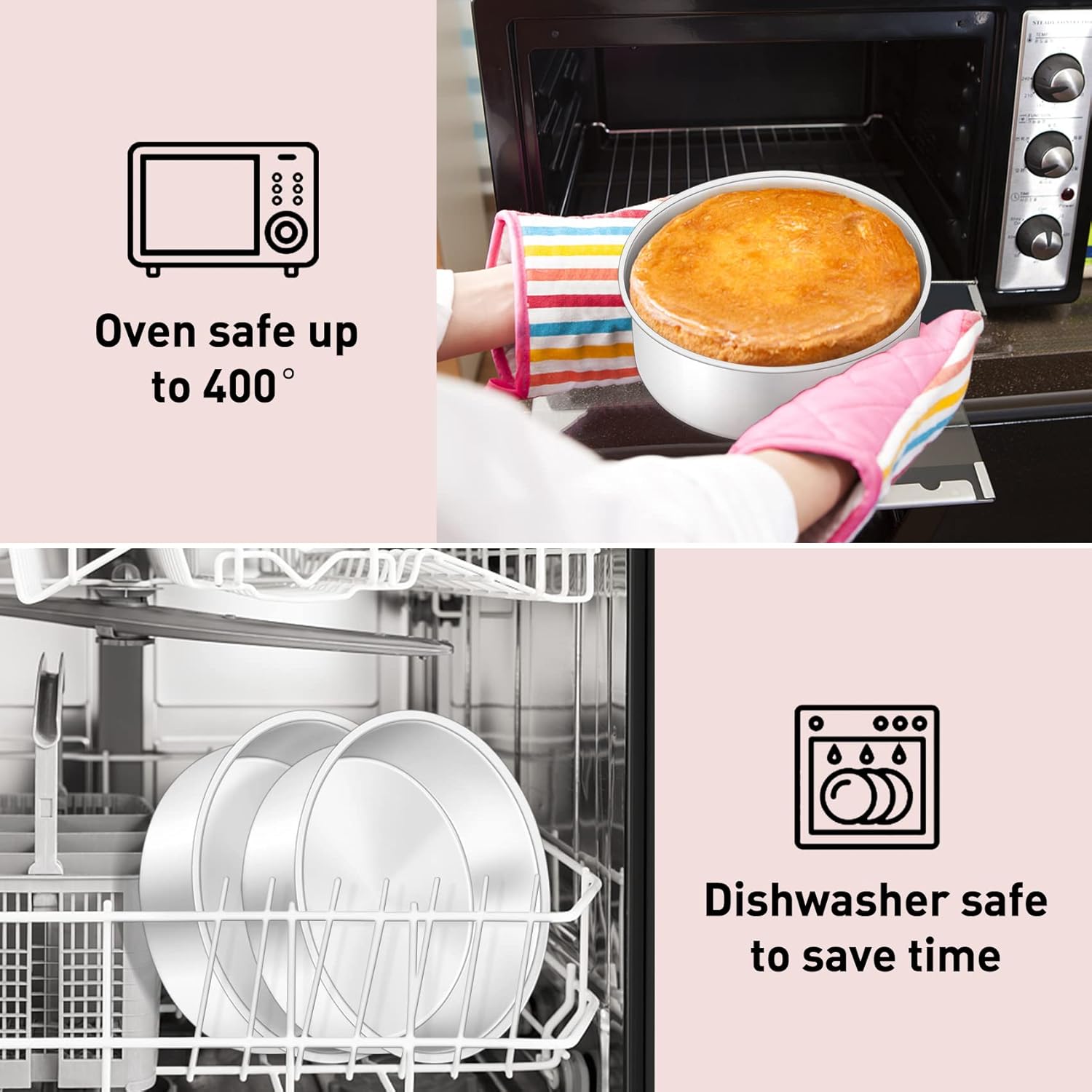 onader cake tin, 6 inch round cake tins, 3pcs stainless steel cake pan tray for baking, bakeware set for birthday christmas wedding layer cakes, heavy duty & healthy, mirror finished & dishwasher safe