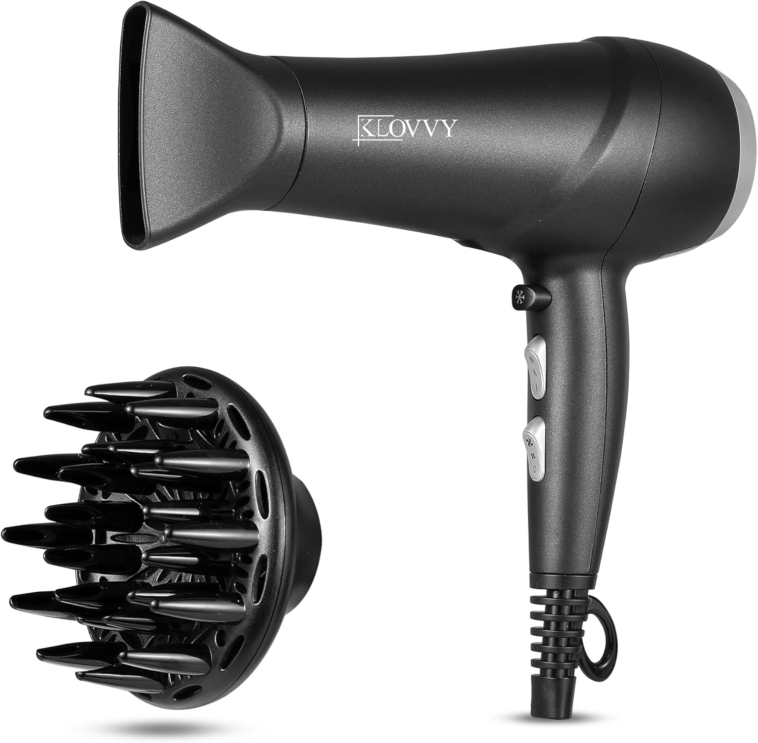 klovvy hair dryer with diffuser, 2200w powerful hair dryer with diffuser and concentrator heads, 2 speed settings, 3 heat settings, frizz control with ionic function