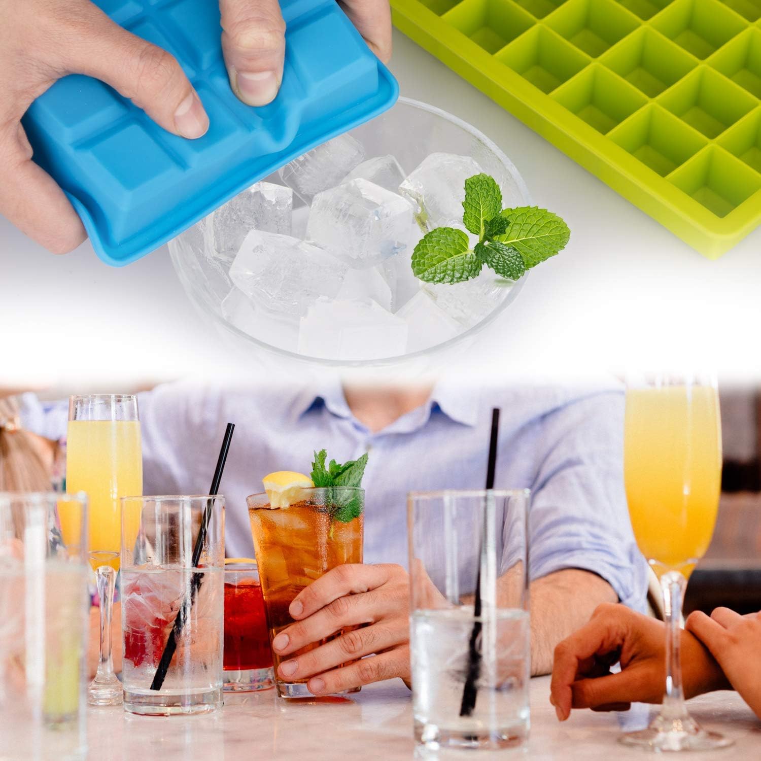 masroo ice cube trays 3 pack, top1shop silicone ice tray with removable lid easy release flexible ice cube molds 24 cubes per tray for cocktail, whiskey, baby food, chocolate, bpa free